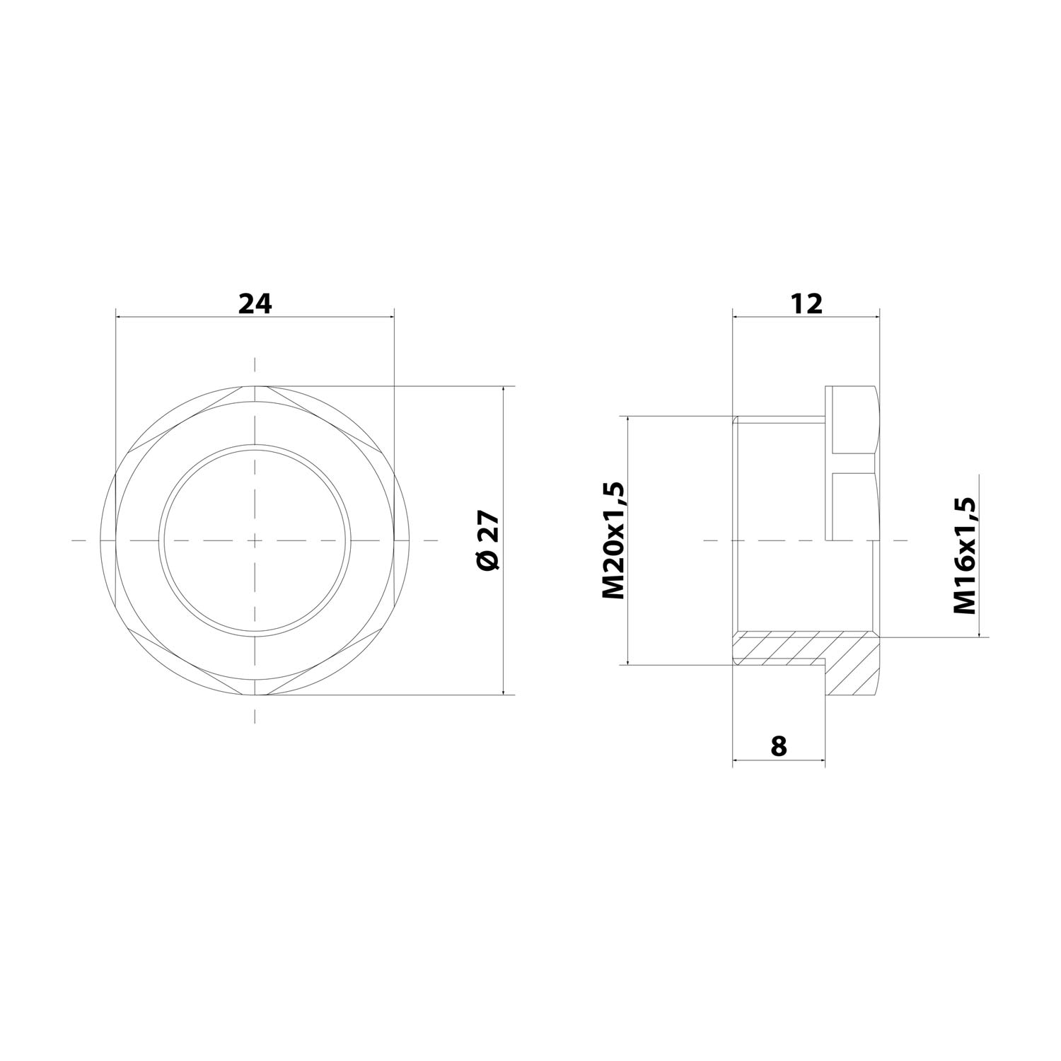 10063579 WISKA Réduction M/M de M20x1.5 sur M16x1.5 KRM-M20/M16 hexagonal Polyamide (PA) Filetage de raccordement 8,0 mm