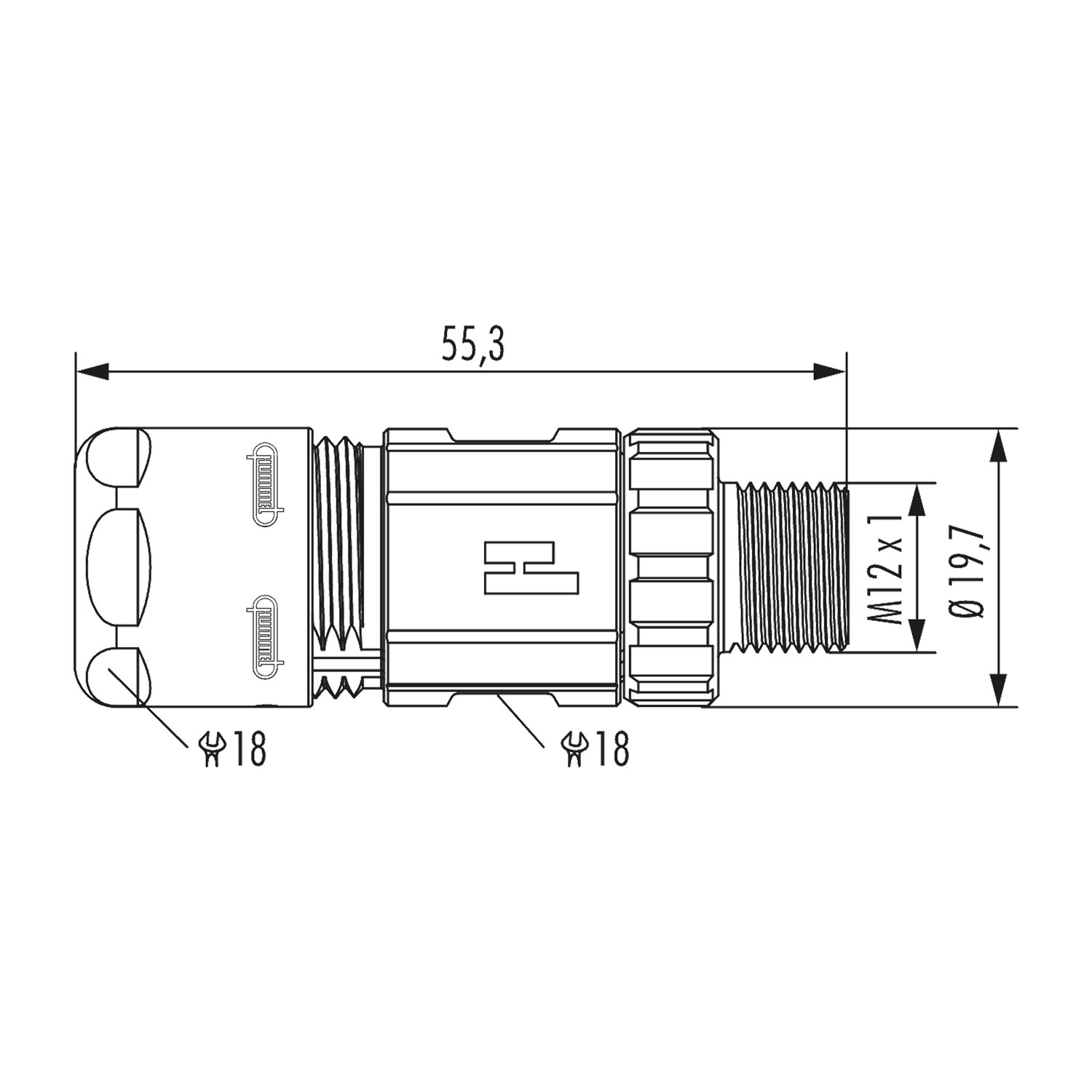 A712-7S20400000 Hummel M12 Power Coupling connector for pin insert straight Cable outlet straight, Clamping range 5.0 mm - 9.0 mm Colour silver