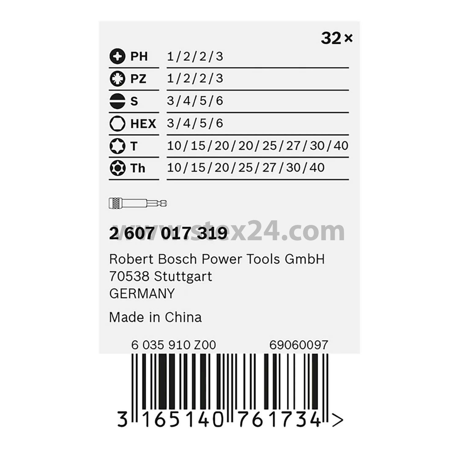 2.607.017.319 BOSCH Bosch Bit-Set mit Extra Hart-Schrauberbits, Länge 25,0mm SET 32-teilig Werkstoff S2-Werkzeugstahl Werkzeugaufnahme 1/4 Zoll Außensechskant, Aufbewahrungsart Kunststoffkassette