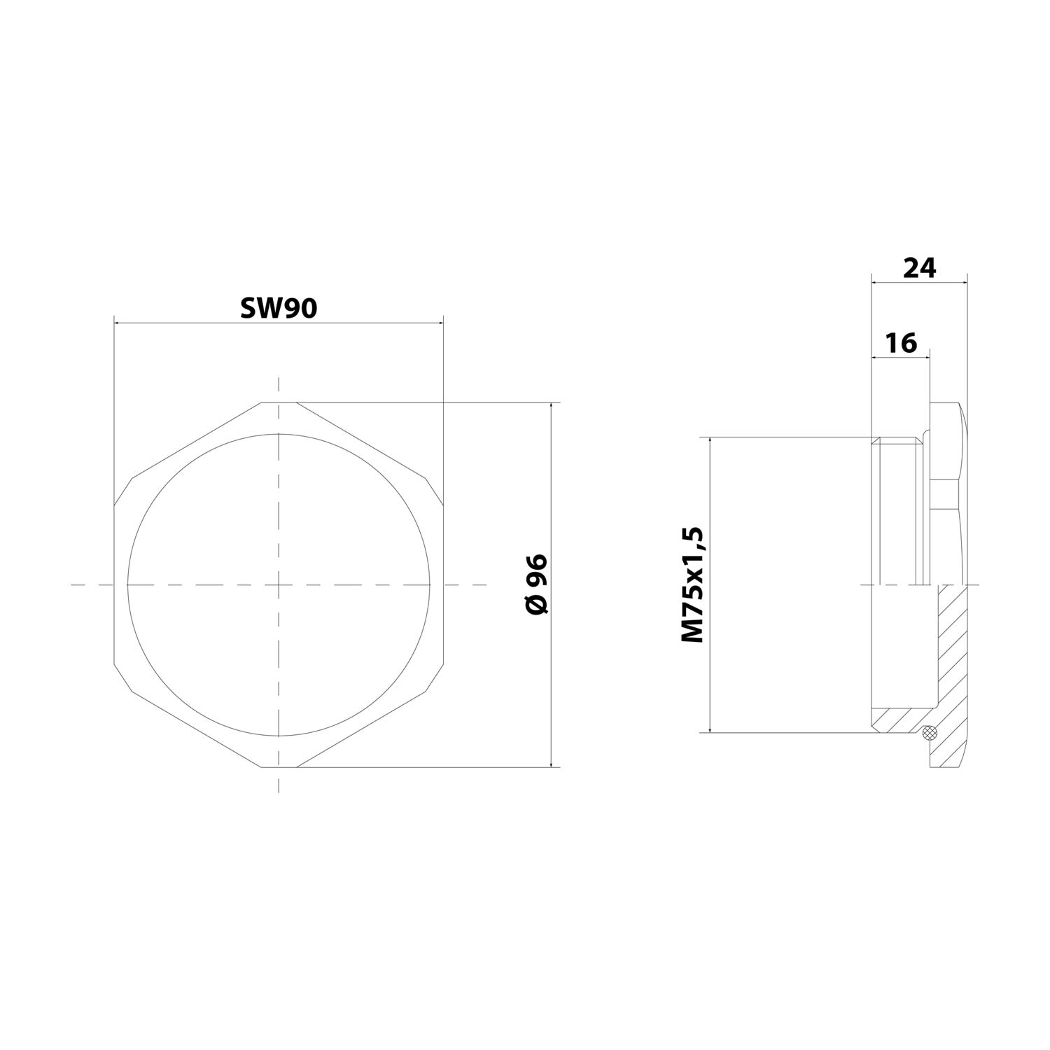Blanking plug M75x1.5 MBS-M75 Hexagon incl. O-ring Brass (CuZn) nickel-plated Thread length 16.0 mm