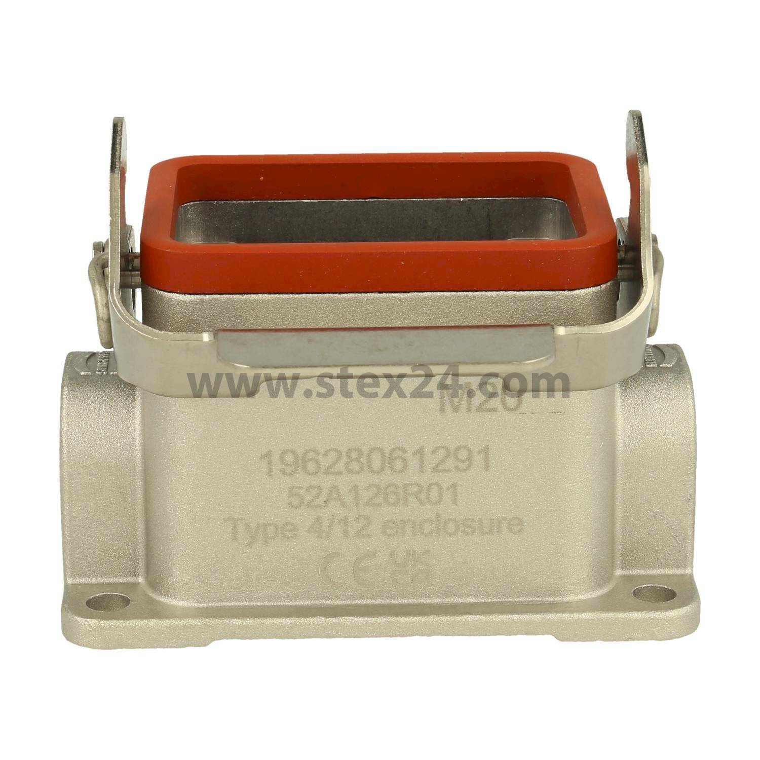19628061291 Harting Han 6B High Temp Surface mounted housing low, 1xM20 lateral cable outlet, with 1 single locking lever
