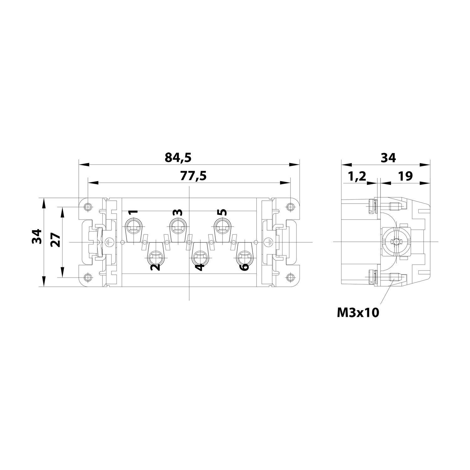 09310062601 Harting Han 6HsB Insert mâle (M) Connexion à vis, 6-à pôles+PE 400 V/690 V, 35A
