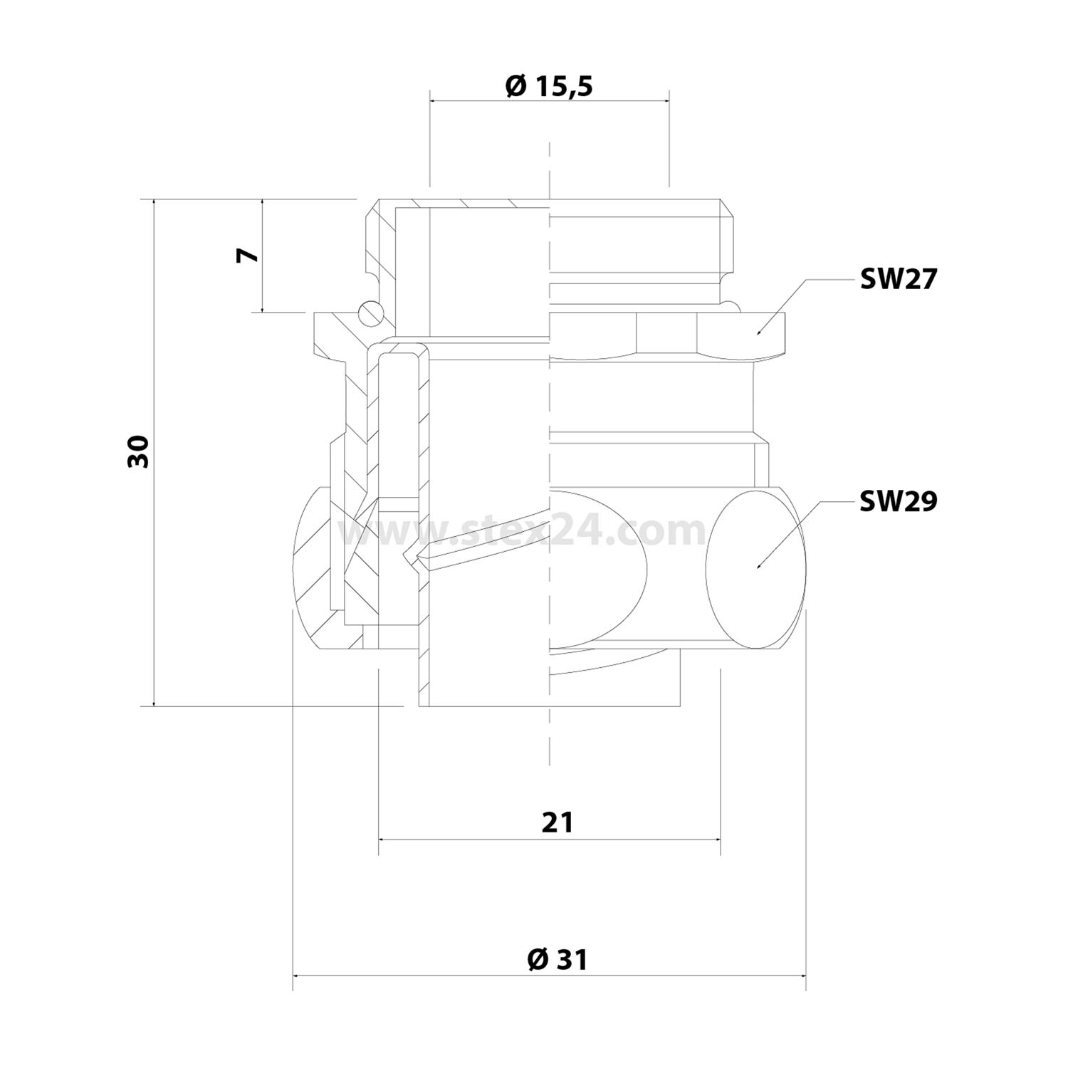 US-P Metal fitting straight Thread PG16x1.41 for Tube outer diameter 21.0 mm for Tube inner diameter 17.0 mm