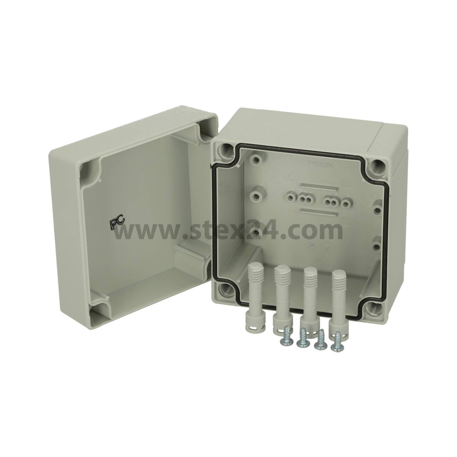 FIBOX Gehäuse mit Dichtung und Deckel, Serie: MNX ohne metrischen Vorprägungen, Werkstoff Gehäuse Acrylnitril-Butadien-Styrol (ABS) Maße L/B/H 100,0mmx100,0mmx75,0mm