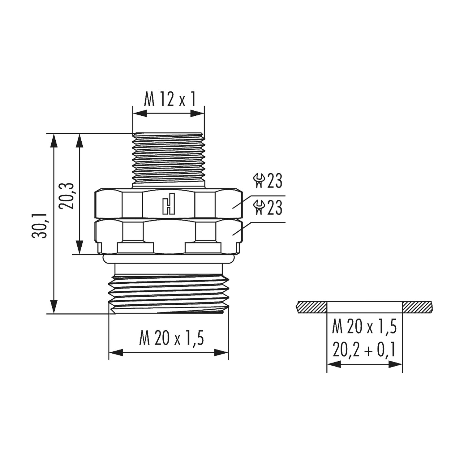 A712-7S42200000 Hummel M12 Power Device plug for pin straight orientable Front wall Colour silver