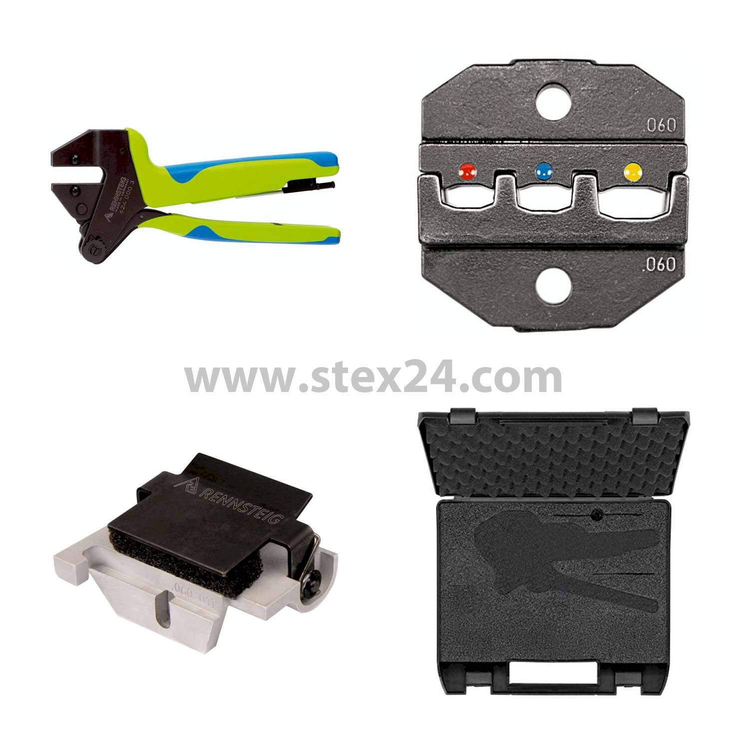 Rennsteig Werkzeuge GmbH Crimping pliers PEW12 in plastic case for Insulated connectors and cable lugs incl. crimp inserts and contacts