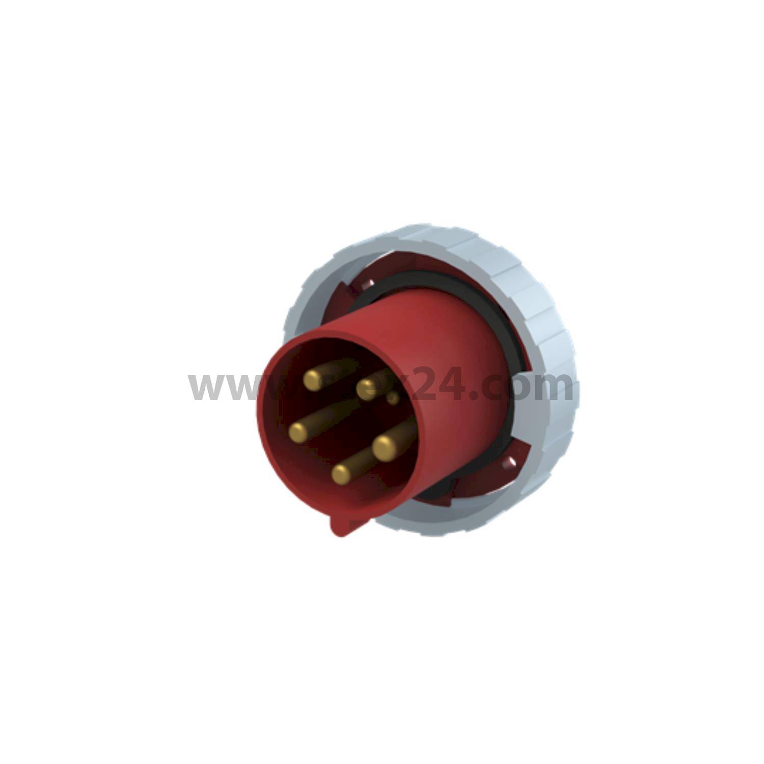 2CMA168115R1000 Amphenol 63 ampères Connecteur encastré CEE 5 pôles (3P+N+PE) Mâle, Codage 6h rouge 200/346 V jusqu’à 240/415 V Fréquence 50 et 60 Hz