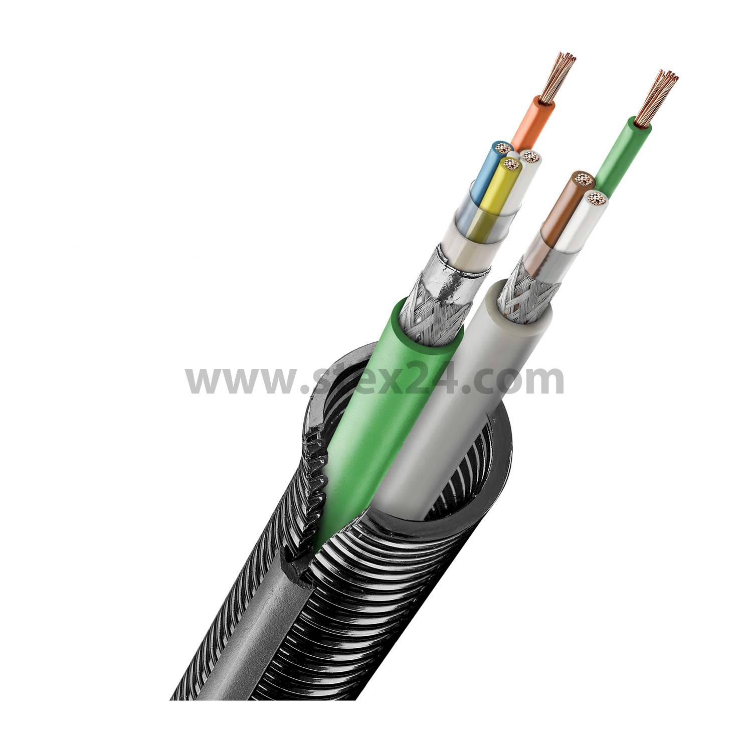 FLEXAzip Corrugated tube / corrugated tube with closure profile PA6 slotted - FZIP-M 34, AD 34.5 mm, ID 29.0 mm narrow profile, Minimum bending radius moves 170.0 mm