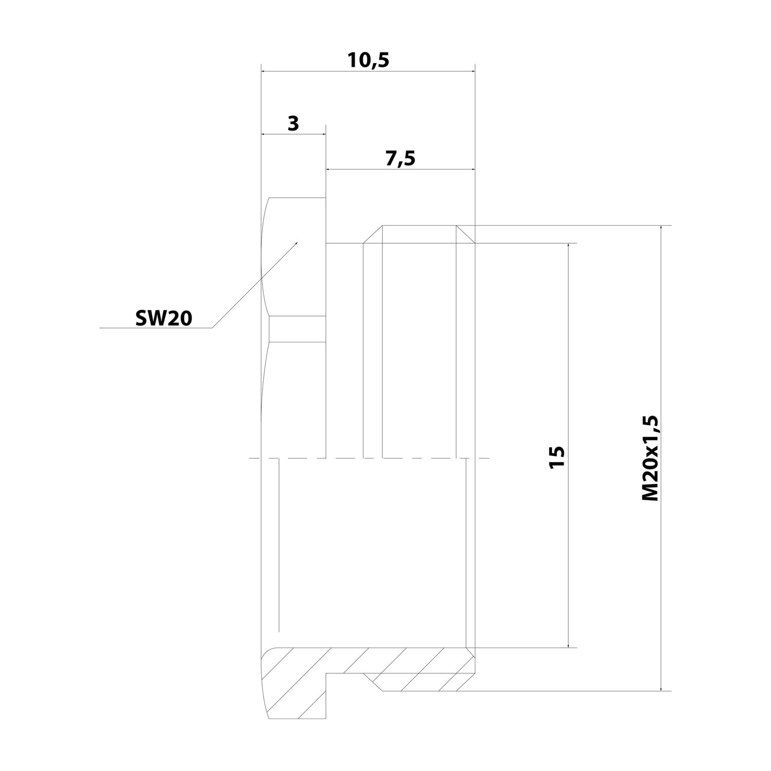 10062902 WISKA Vis de pression M20x1.5 MSD-M20 hexagonal laiton (CuZn) nickelé Longueur de filetage 7,5 mm