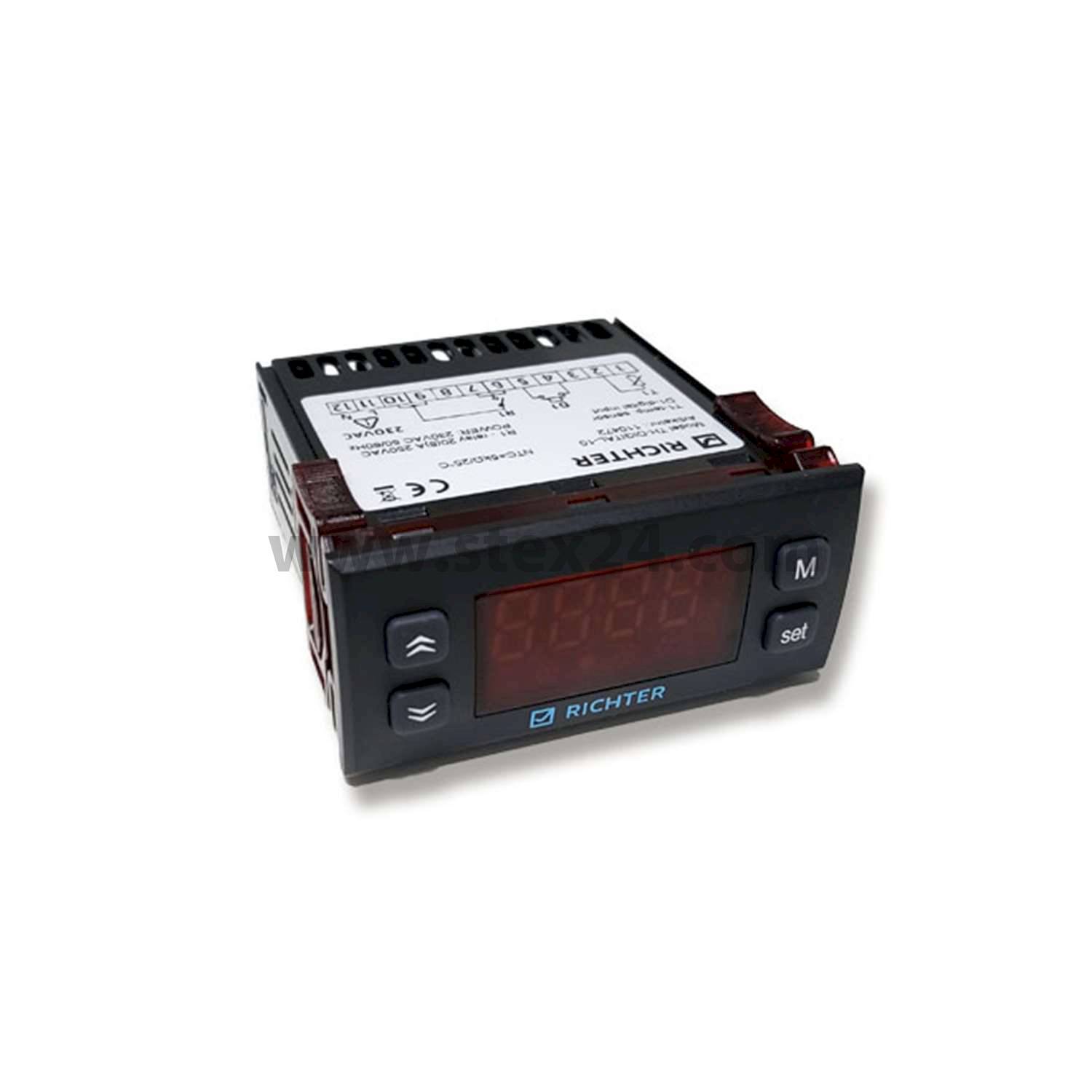 Digitaler Thermostat, Serie: TH-DIGITAL-10, Maße L/B/H 76,0mmx35,0mmx72,0mm mit Wechslerkontakt und 2 m Sensorkabel, 230V AC Snap-In (TS35)