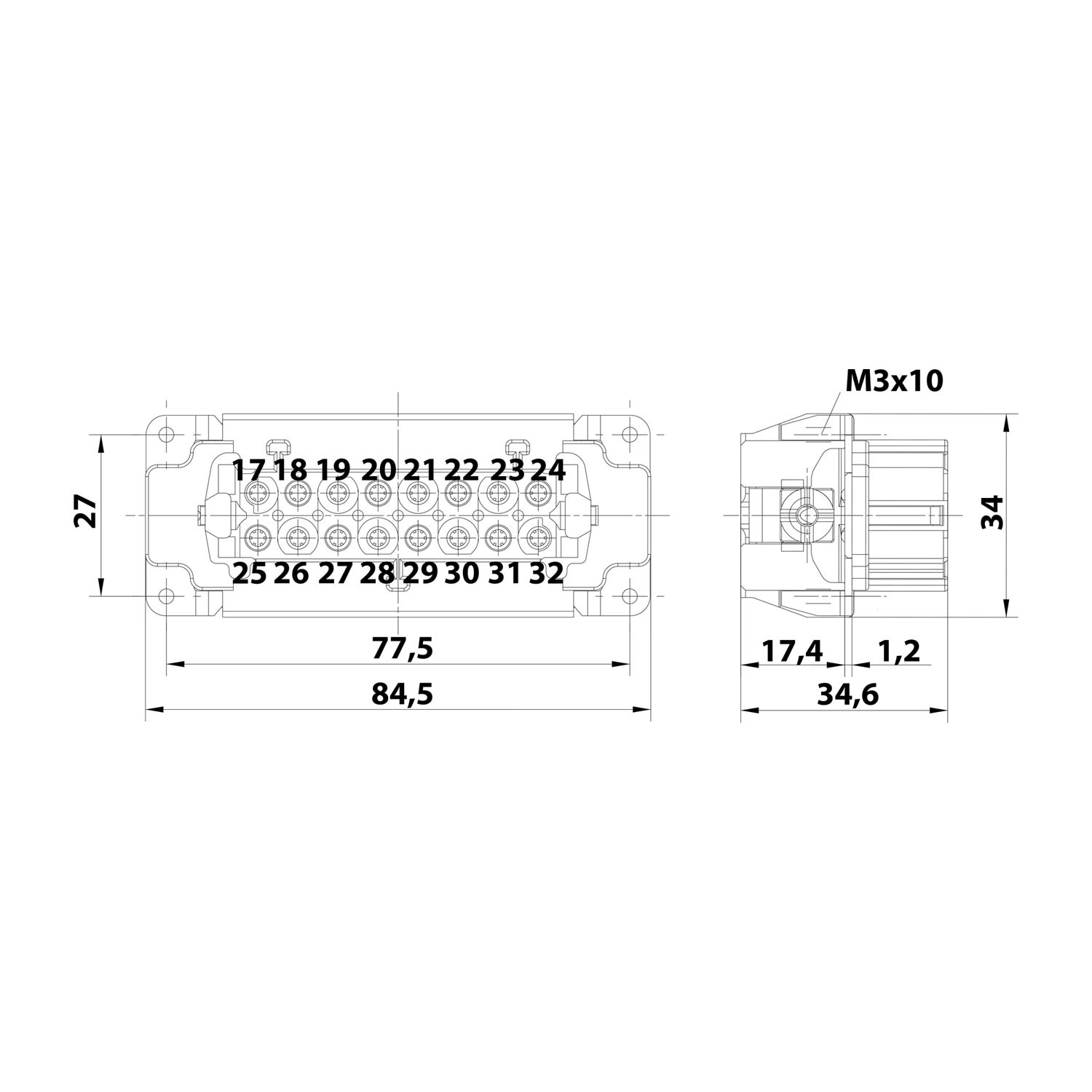 09330162711 Harting Han 16E Insert femelle (F) Connexion à vis, 16-à pôles+PE 500 V, 16A