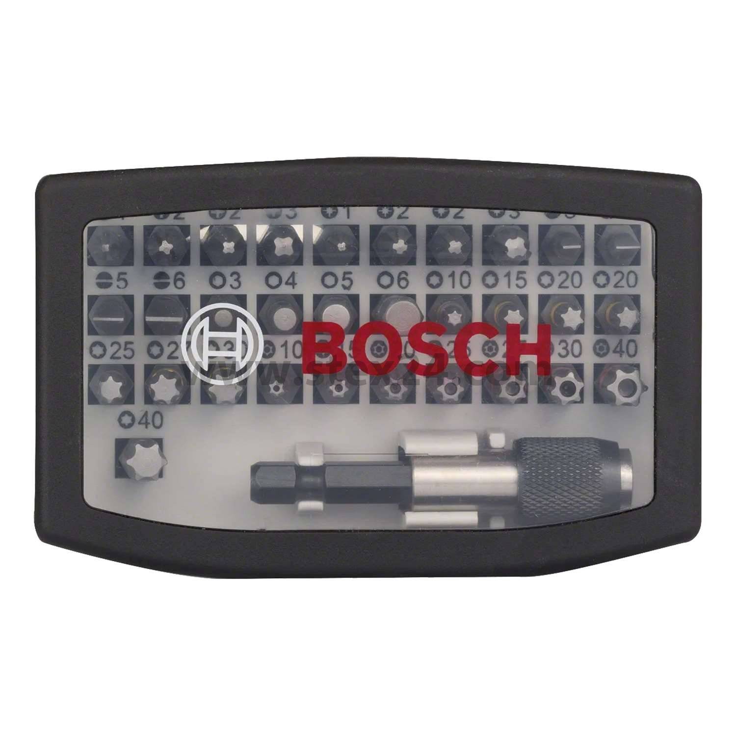 BOSCH Bosch bit set with extra hard screwdriver bits, length 25.0 mm SET 32 pieces Material S2 tool steel Tool holder 1/4 inch external hexagon, Storage method Plastic cassette