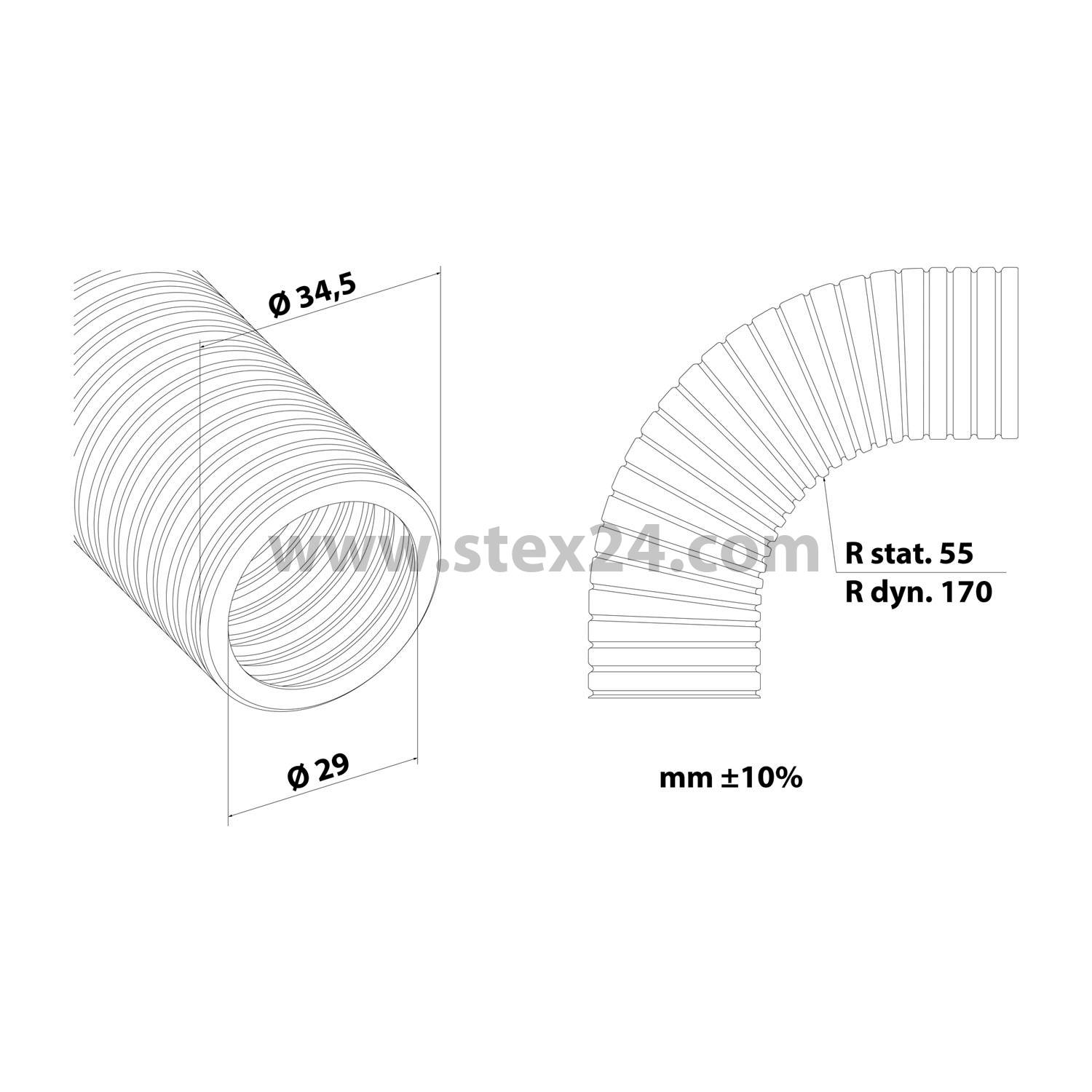 FLEXAzip Corrugated tube / corrugated tube with closure profile PA6 slotted - FZIP-M 34, AD 34.5 mm, ID 29.0 mm narrow profile, Minimum bending radius moves 170.0 mm