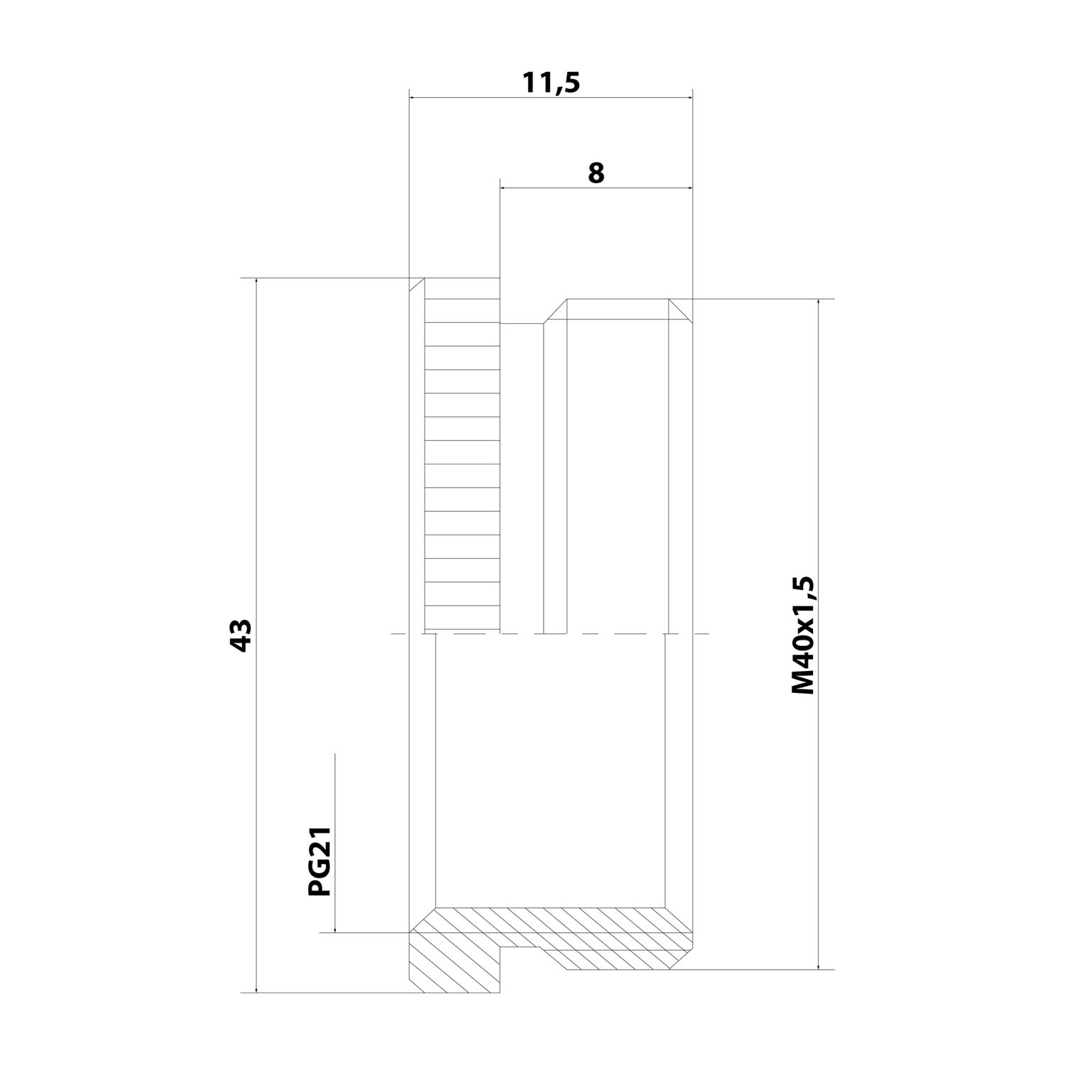 10063929 WISKA Intermediate connection M/PG from M40x1.5 at PG21x1588 MZM-M/PG round with knurl Brass (CuZn) nickel-plated Connection thread 8.0 mm