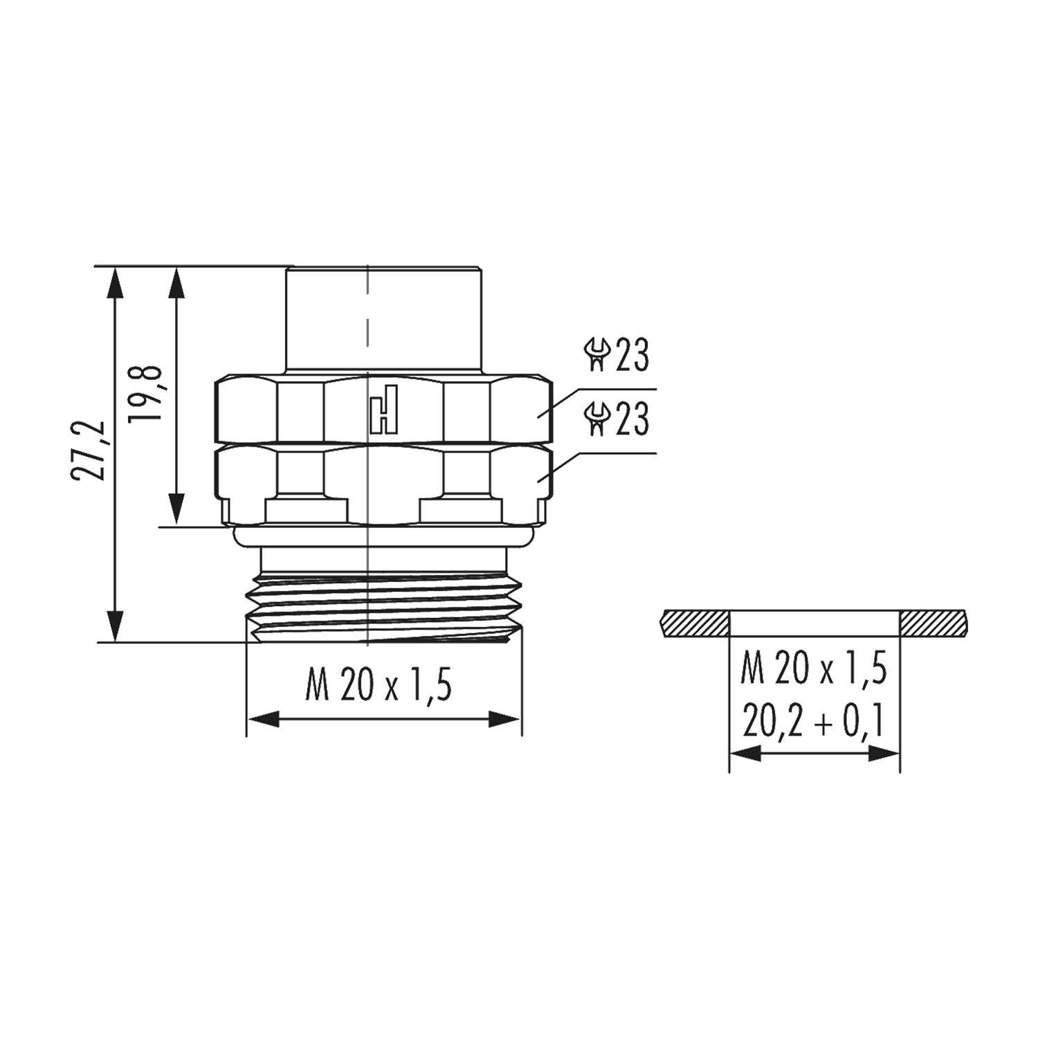 A712-7S44200000 Hummel M12 Power Device plug for socket straight orientable Front wall Colour silver