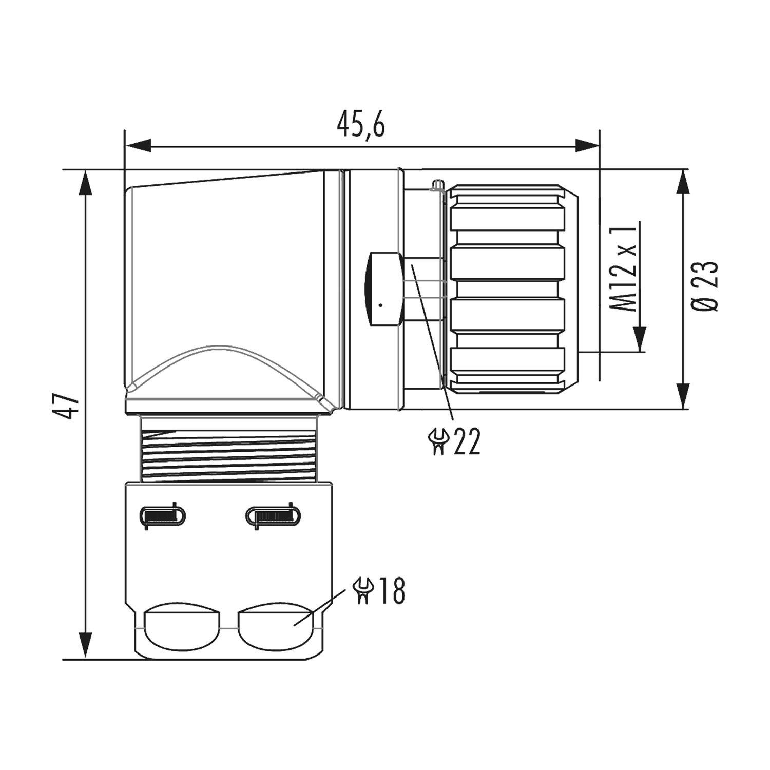 A712-7S30300000 Hummel M12 Power Cable connector for socket insert angled Cable outlet sideways, Clamping range 3.0 mm - 6.0 mm Colour silver