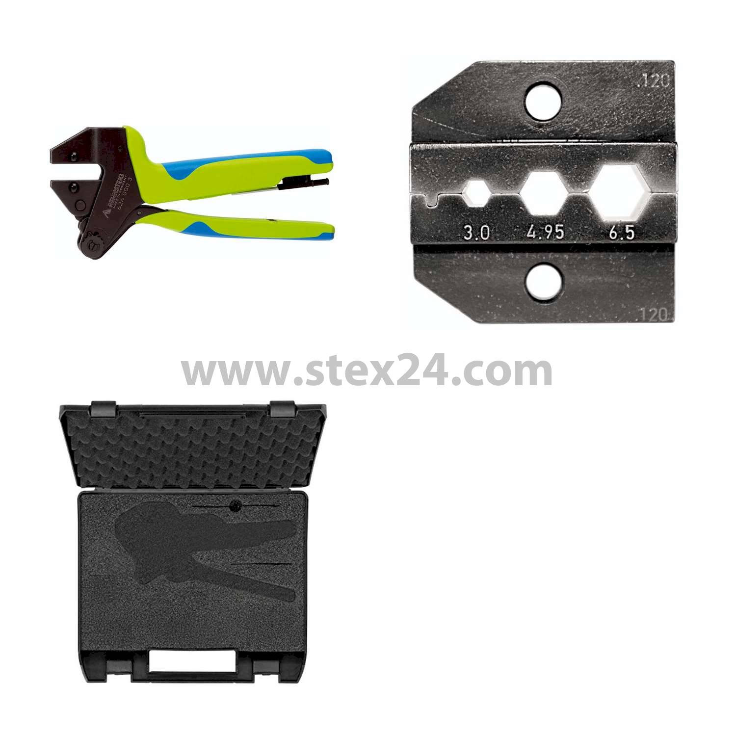 Rennsteig Werkzeuge GmbH Crimping pliers PEW12 in plastic case for Fibre-optic connectors incl. crimp inserts