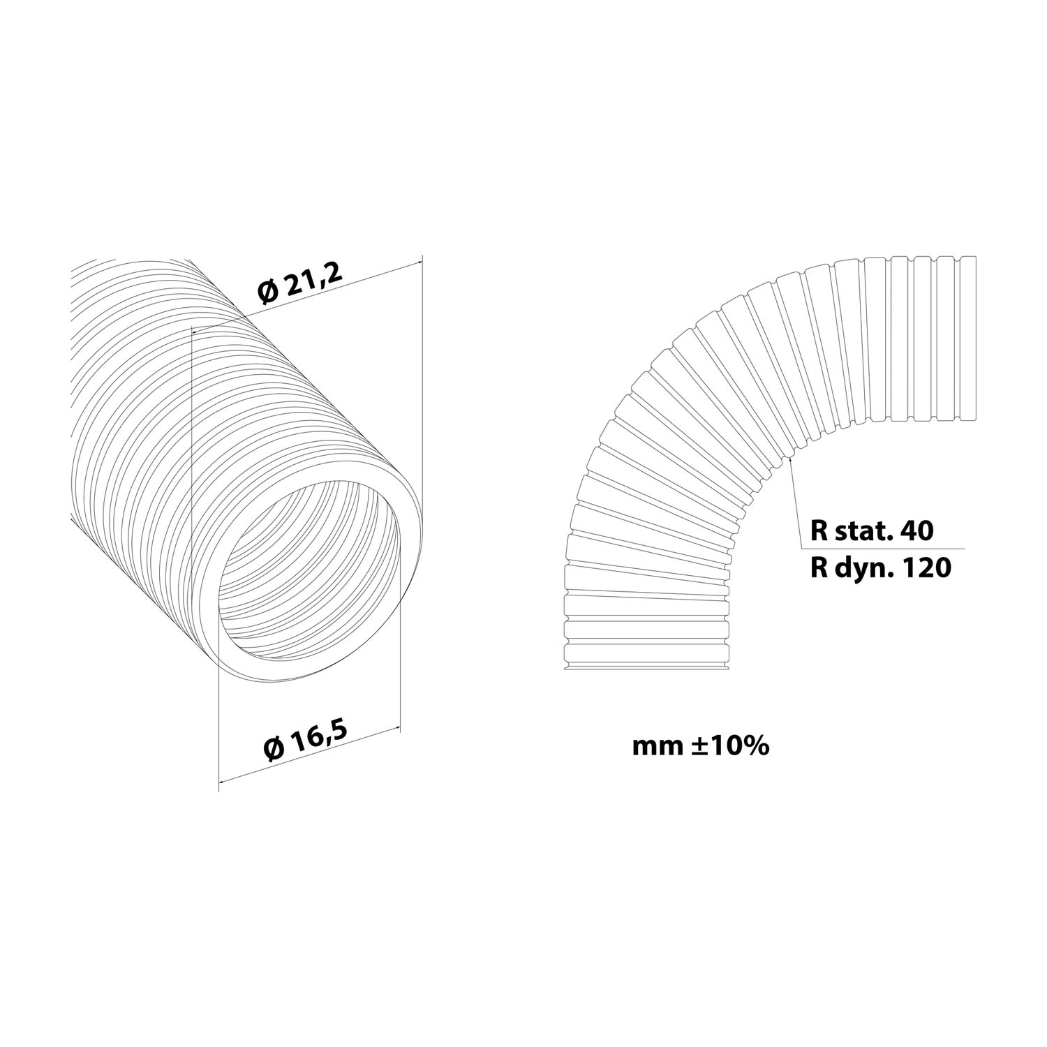 10255202116 Flexa Complete set Corrugated tube / corrugated tube polyamide PA6 slotted - FZIP-K 21, AD 21.2 mm, ID 16.5 mm narrow profile, Minimum bending radius moves 120.0 mm