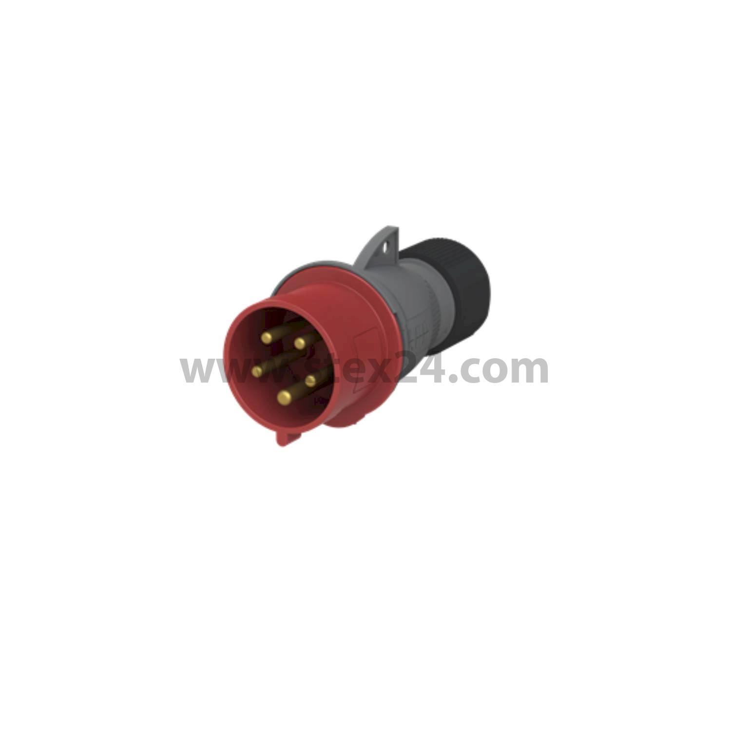 2CMA101995R1000 Amphenol 32 ampere CEE plug connector 5-pole (3P+N+PE) Pin, Coding 6h red 200/346V to 240/415V Frequency 50 and 60Hz