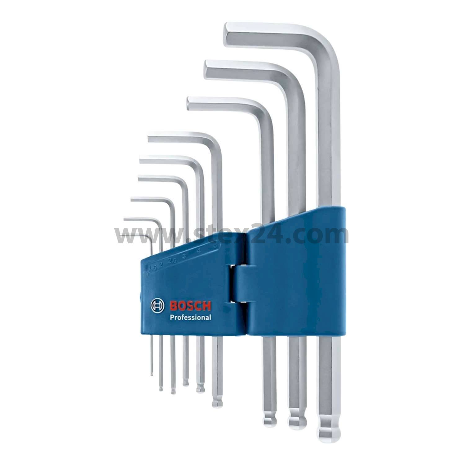 BOSCH Bosch hexagon socket spanner set, with ball end SET 9 pieces Material S2 tool steel, Surface Chrome-plated (corrosion protection) Storage method Plastic holder