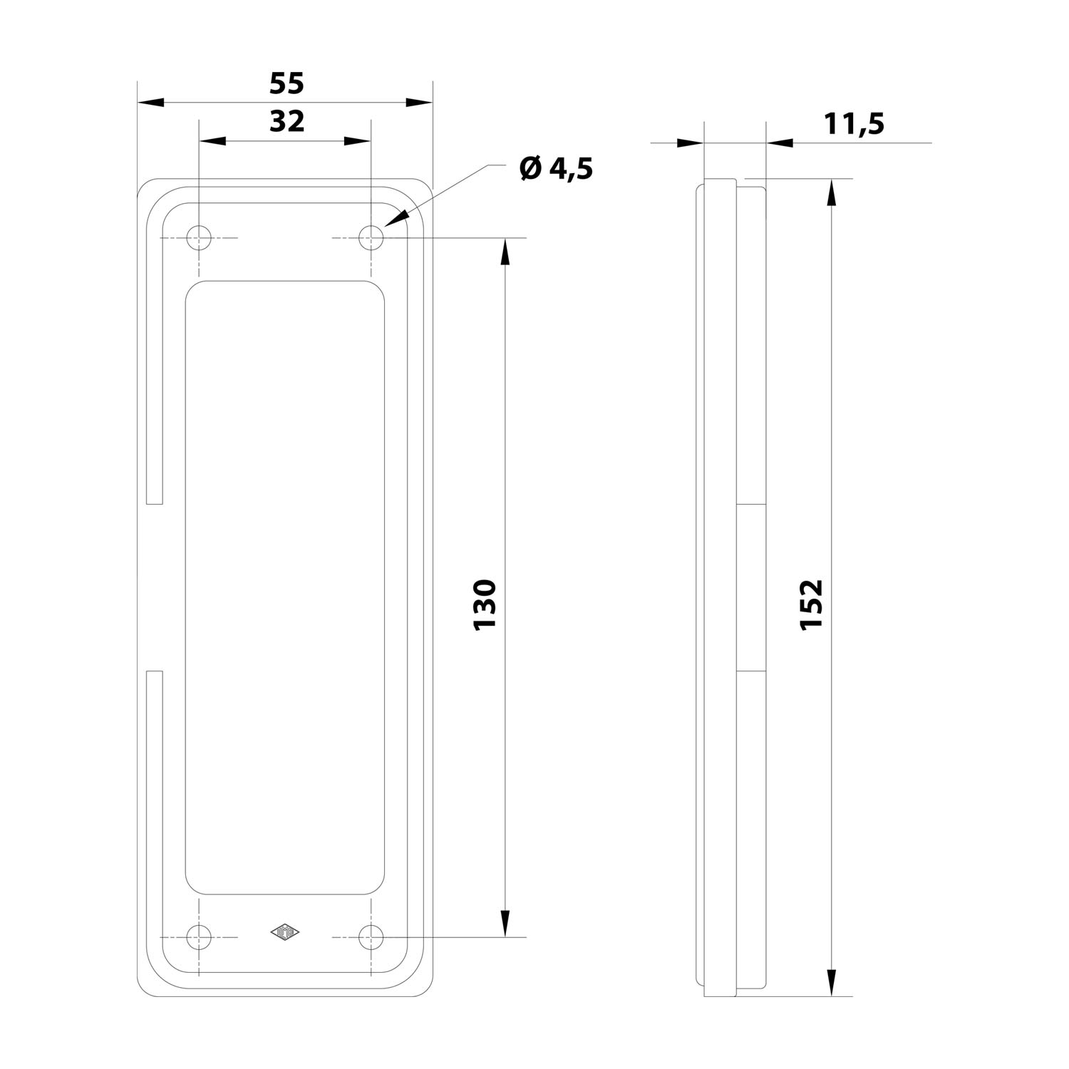 Reduction adapter for Breakout 24B with opening 24B Mounting cut-out 112.0 mm x 36.0 mm