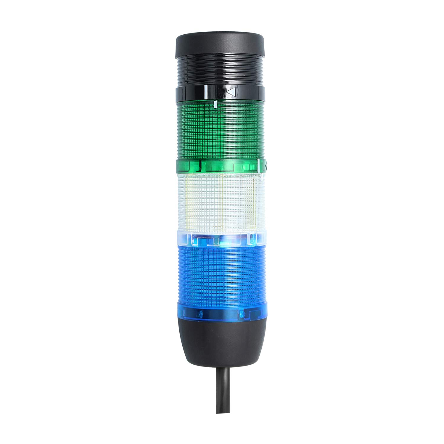 127995 STEX24 Colonne de signalisation bleu-blanc-vert, 70 mm, 24 V AC/DC, Feu clignotant à LED avec buzzer, Câble 0,6 mètres, SS70-B3/24 131 Volume sonore 90 dB