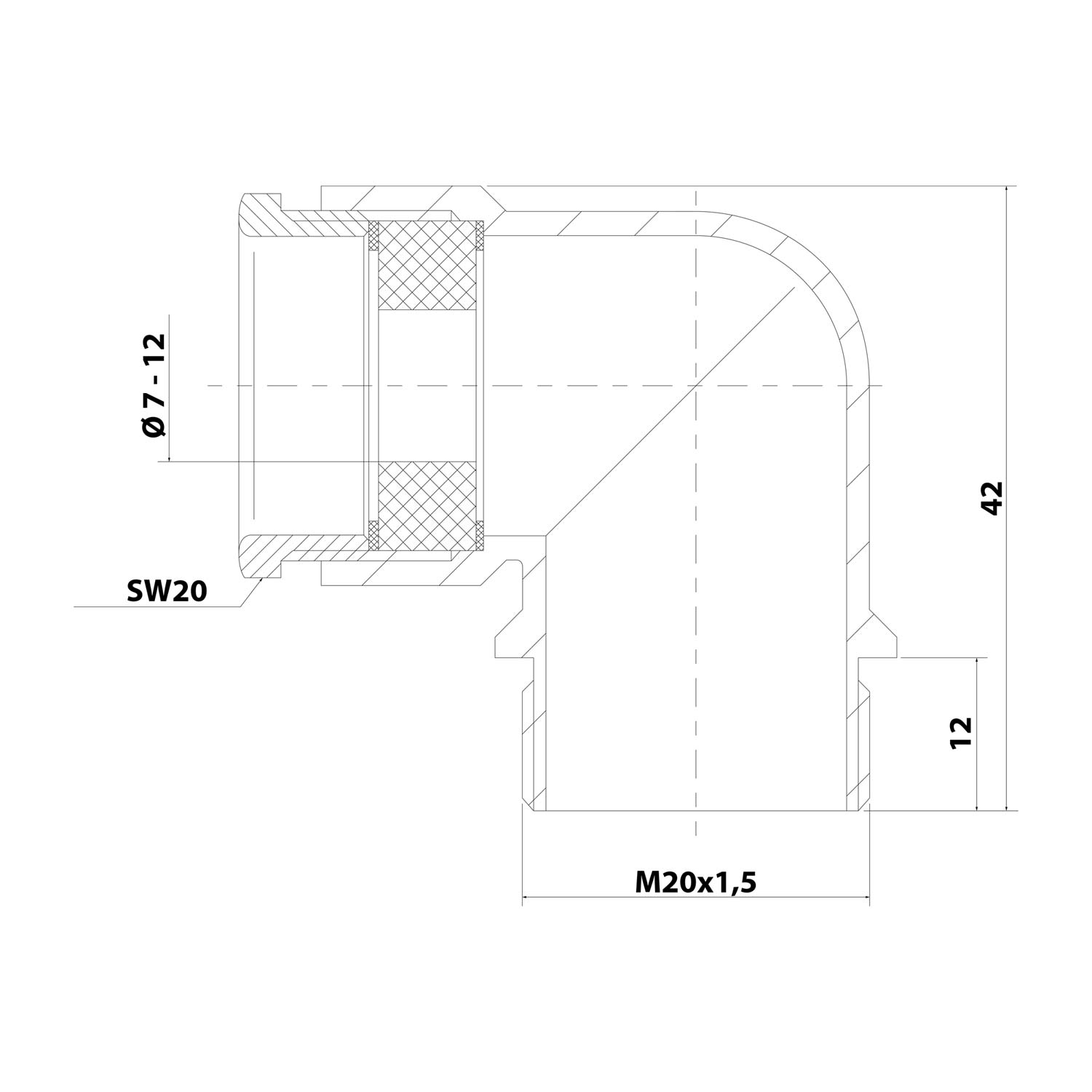 Elbow fitting M20x1.5 KKW-M20 Polyamide (PA) Thread length 12.0 mm