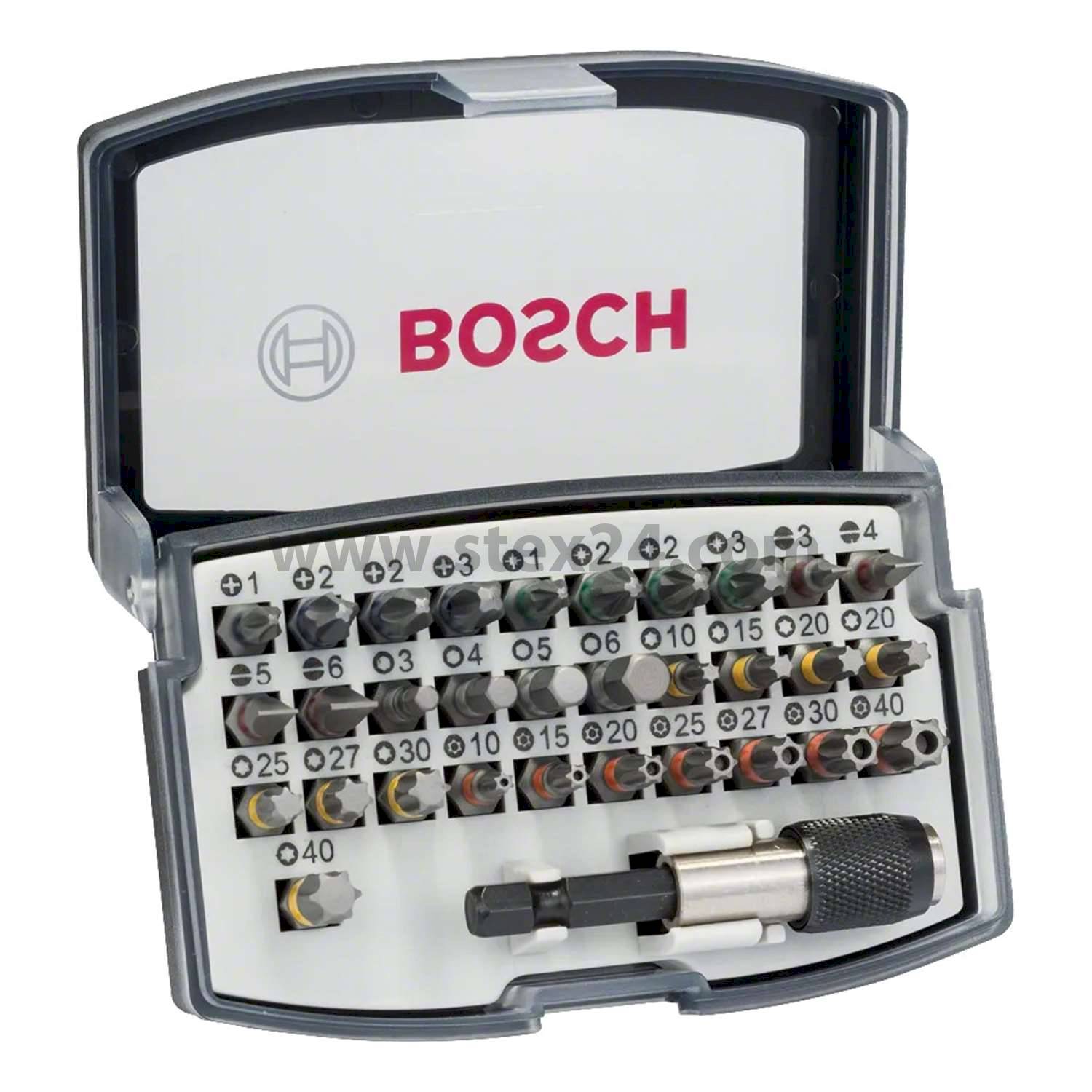 BOSCH Bosch bit set with extra hard screwdriver bits, length 25.0 mm SET 32 pieces Material S2 tool steel Tool holder 1/4 inch external hexagon, Storage method Plastic cassette