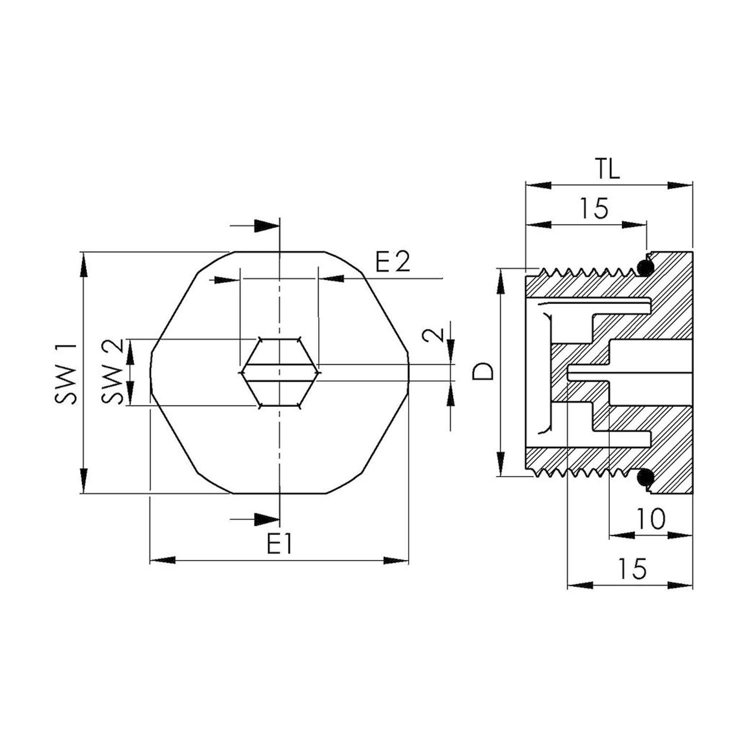 10110109 WISKA Obturateurs M20x1.5 Hexagonal intérieur et extérieur avec joint torique Polyamide (PA) Longueur de filetage 15,0 mm