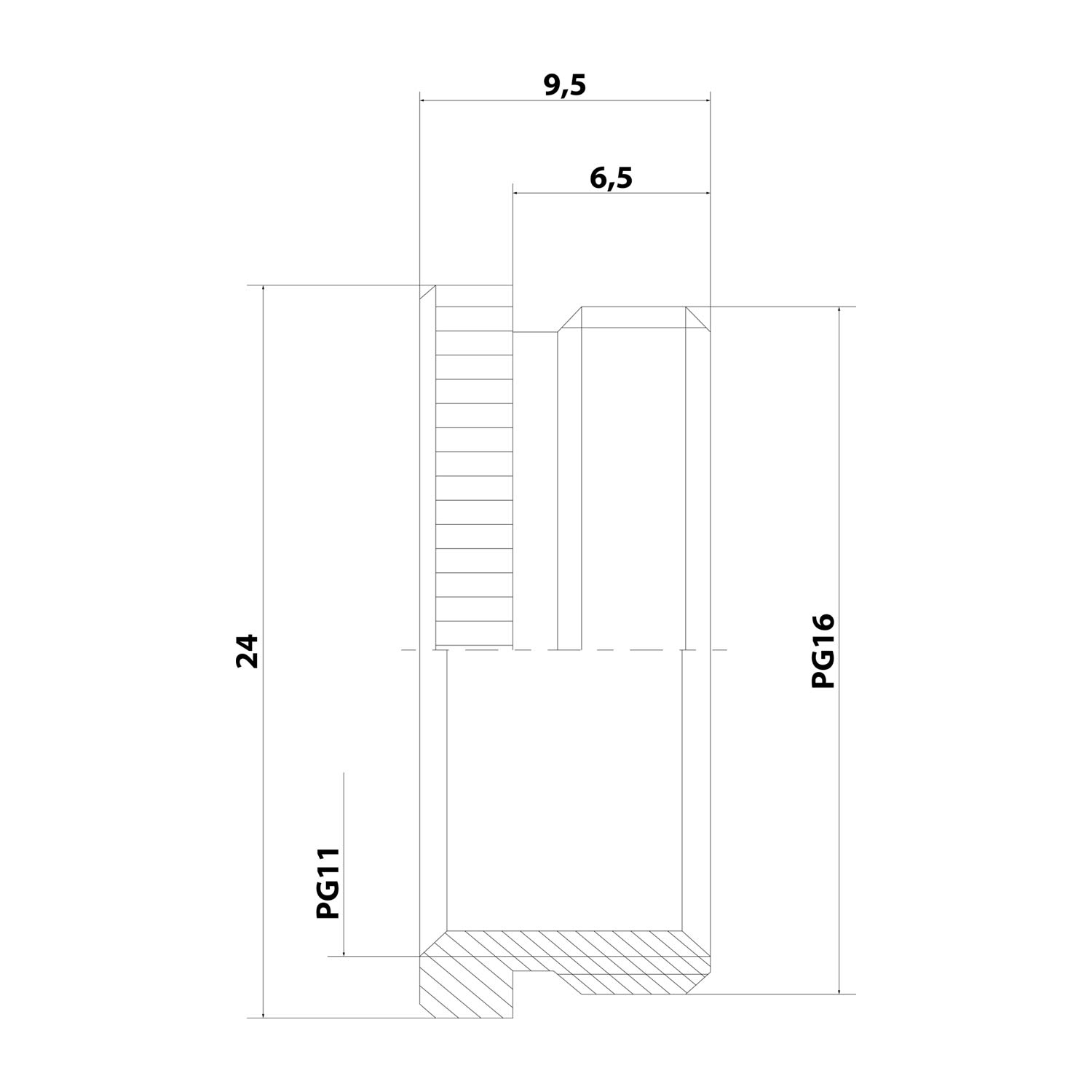 10062169 WISKA Reduction PG/PG from PG16x1.41 at PG11x1.41 MRR-16/11 around Brass (CuZn) nickel-plated Connection thread 6.5 mm