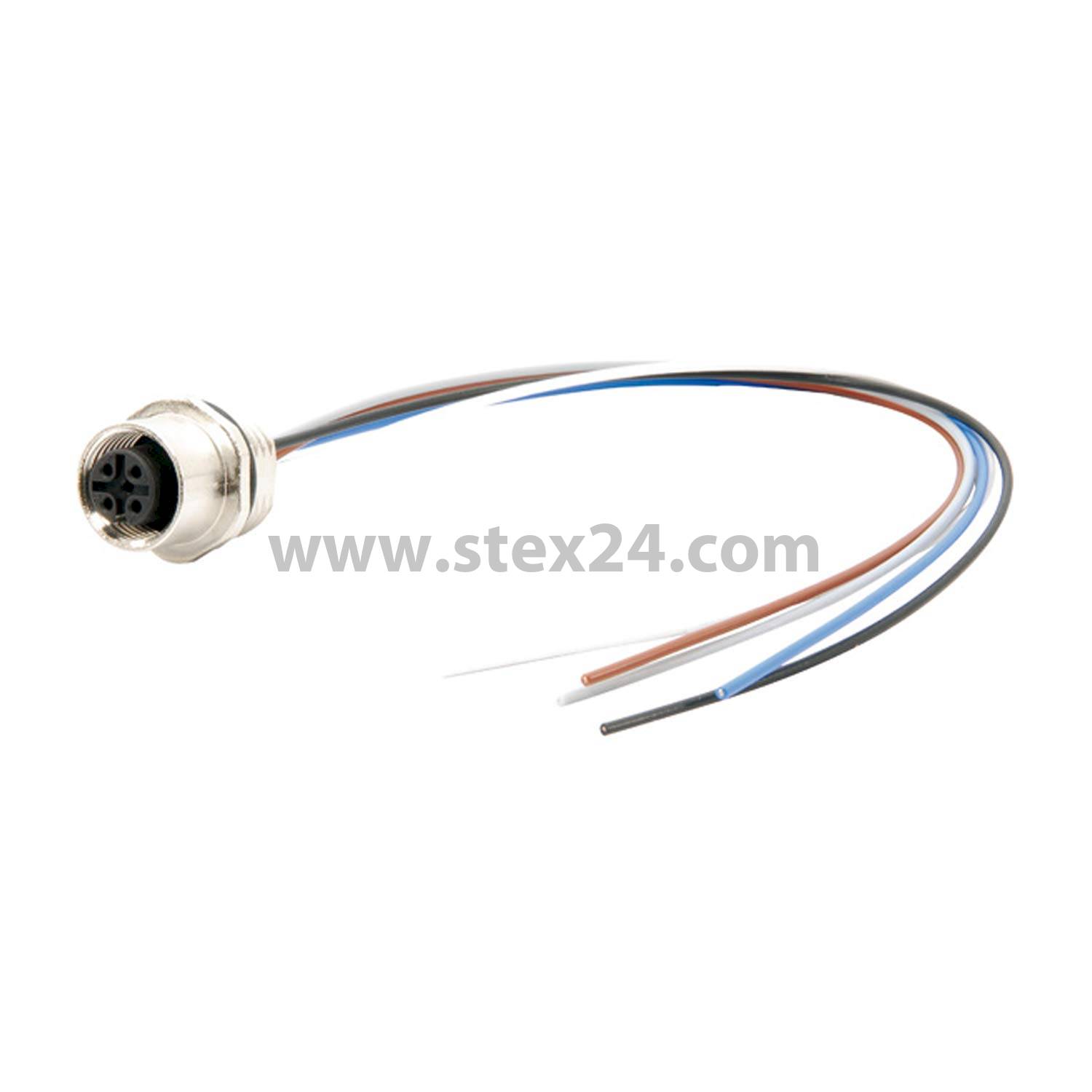 M12 Device connector straight Socket Number of poles 5-pole Front wall, Stranded wires 0.25 mm² AWG24, Length 200.0 mm