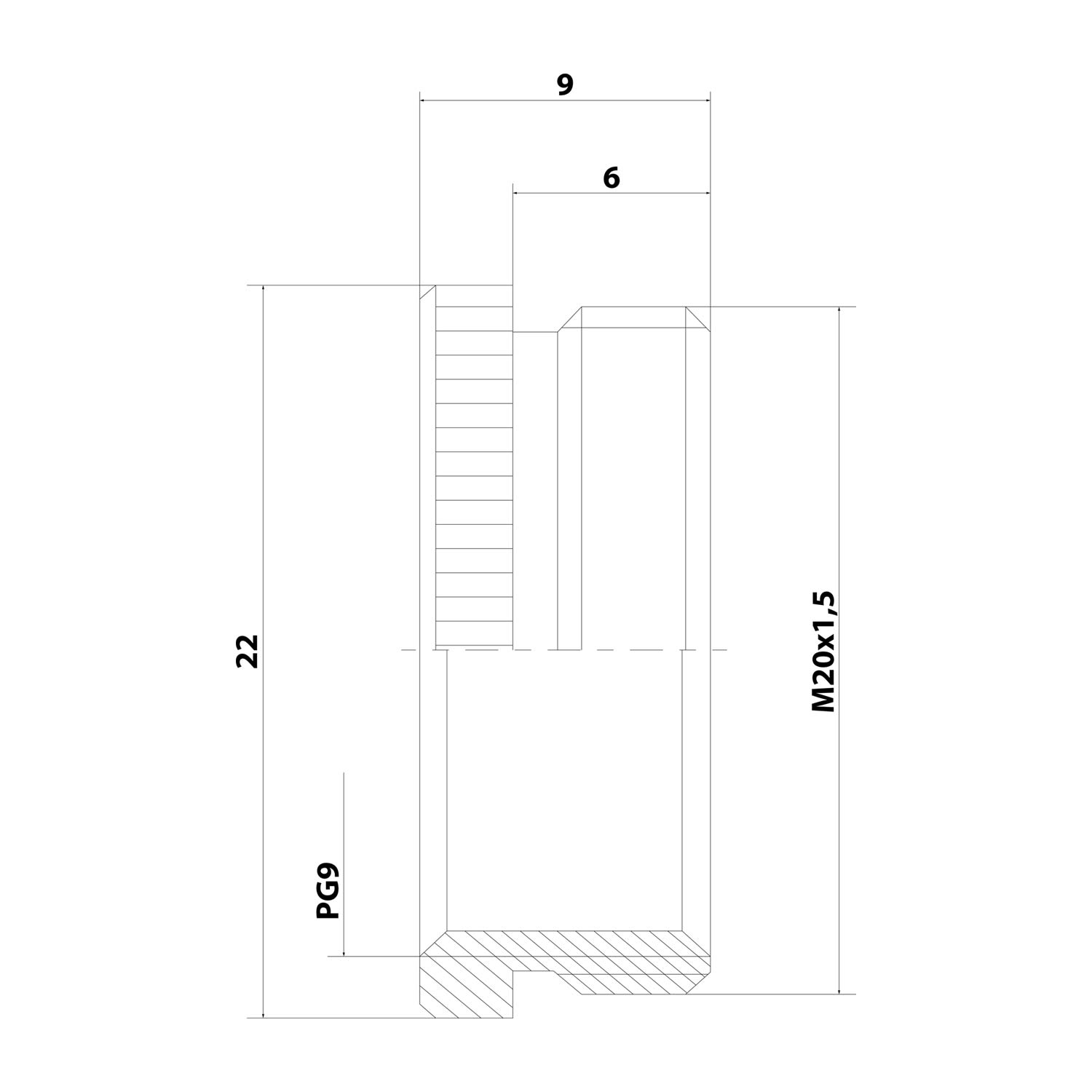 10063916 WISKA M/PG adapter from M20x1.5 at PG9x1.41 MZM-M/PG round with knurl Brass (CuZn) nickel-plated Connection thread 6.0 mm