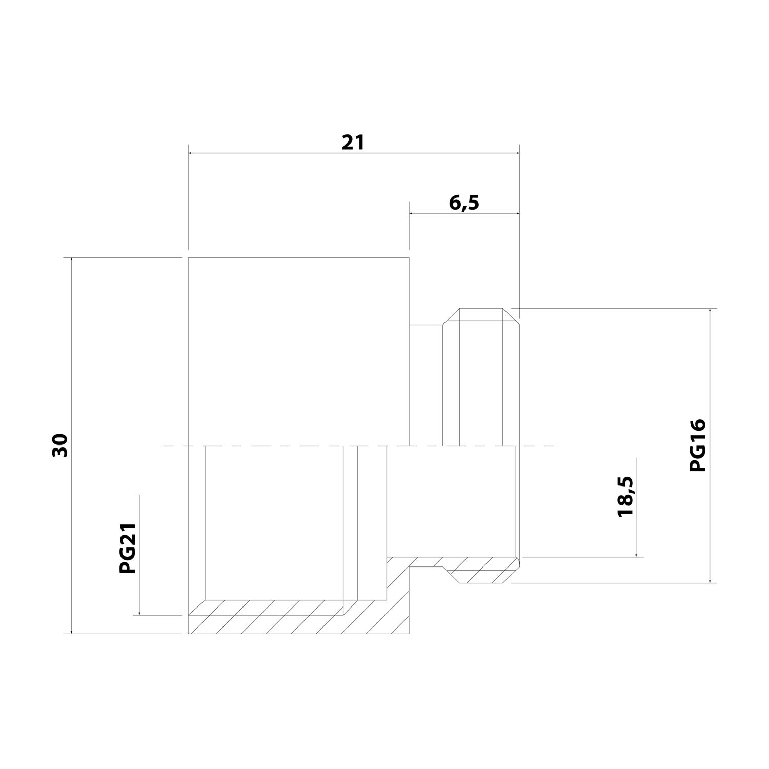 10062199 WISKA Extension PG/PG de PG16x1.41 sur PG21x1588 MER-16/21 circulaire laiton (CuZn) nickelé Filetage de raccordement 6,5 mm