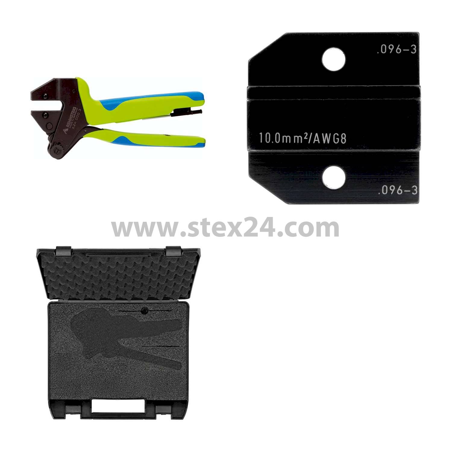 Rennsteig Werkzeuge GmbH Crimping pliers PEW12 in plastic case for Insulated / uninsulated wire ferrules incl. crimp inserts crimp width 32.0mm, front entry