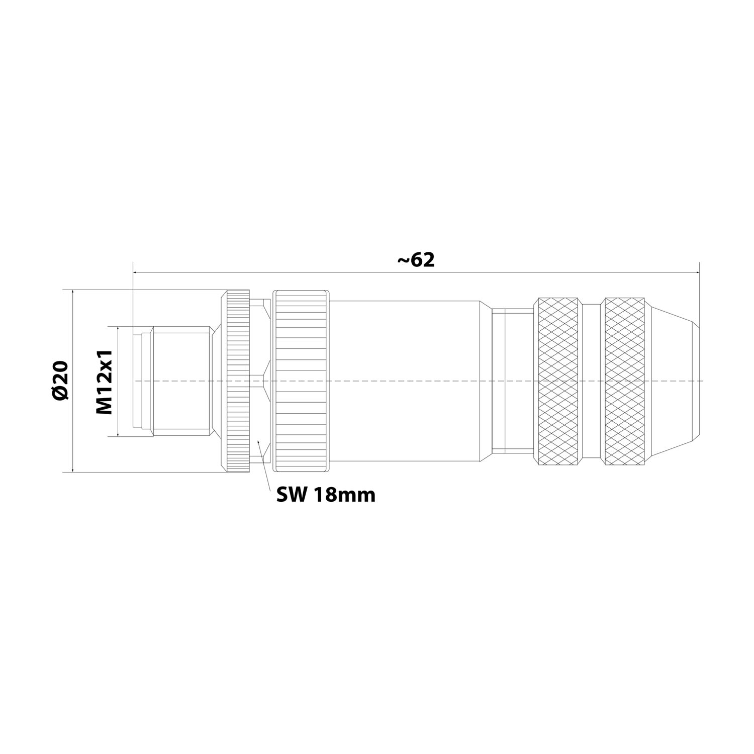 M12 Sensor connector straight Pin Screw connection, Number of poles 4-pole Cable outlet straight, Clamping range 4.0 mm - 6.0 mm
