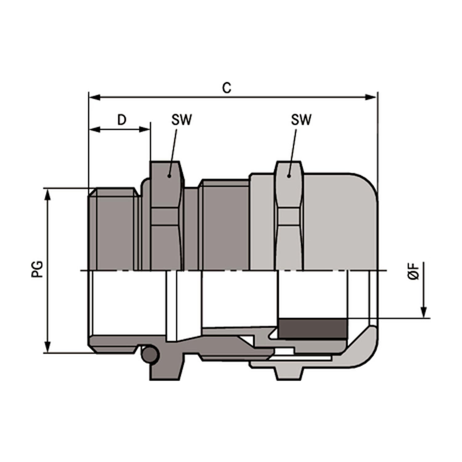 52115740 LAPP-SKINTOP Presse-étoupe PG16x1.41 long laiton (CuZn) nickelé Longueur de filetage 12,0 mm