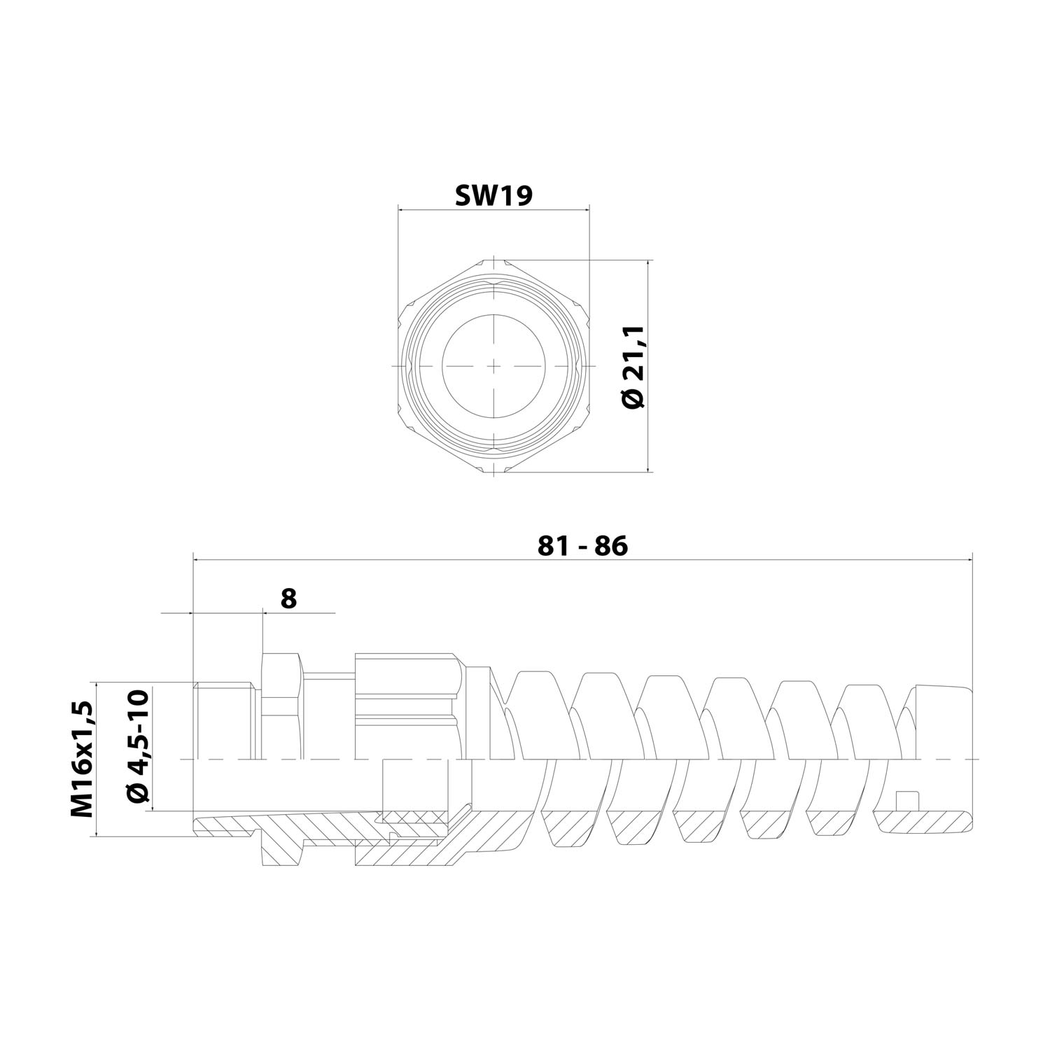 53111610 LAPP Screw connection with bending protection M16x1.5 SBS-M16 Polyamide (PA) Thread length 8.0 mm