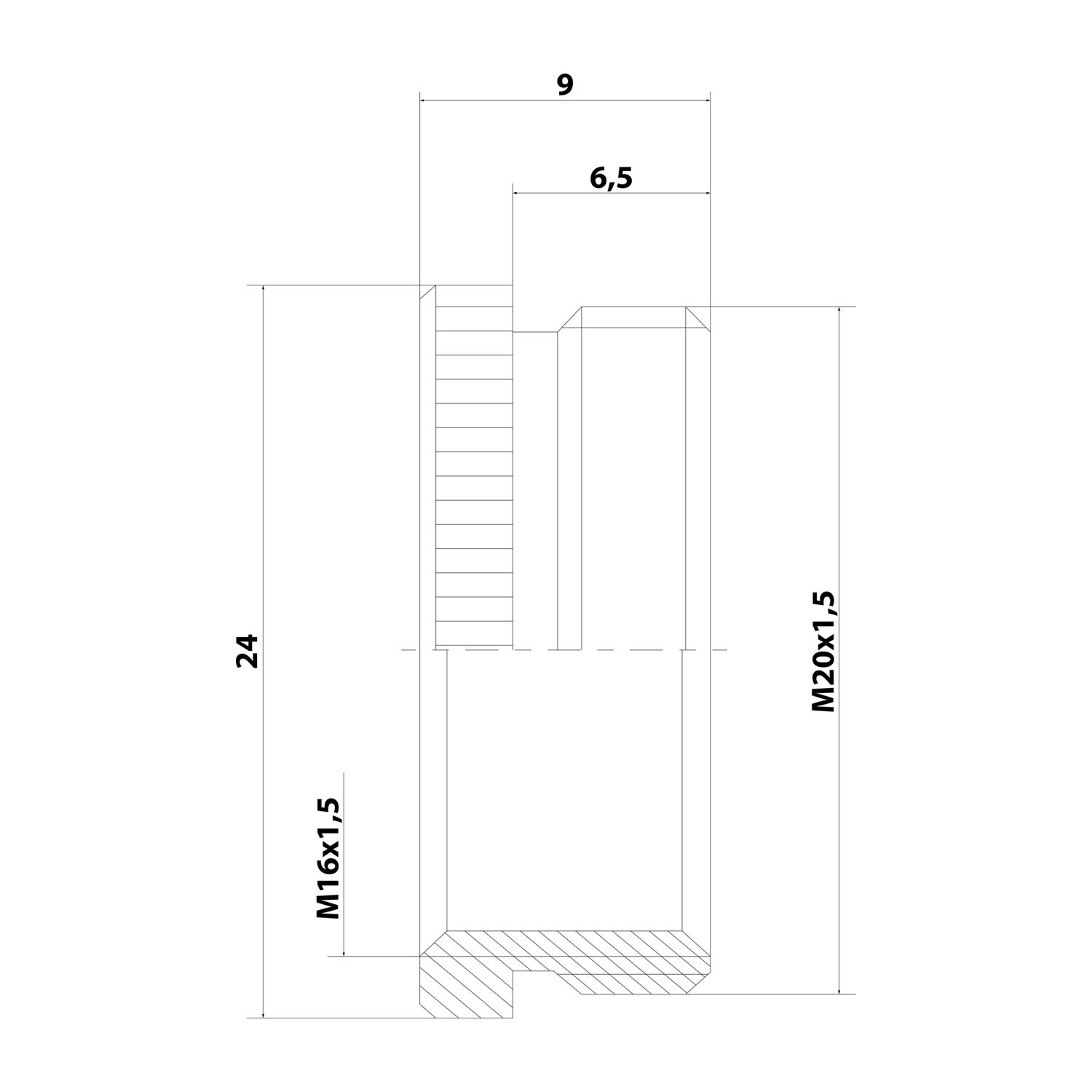 10063942 WISKA Reduction M/M from M20x1.5 at M16x1.5 MRM-M20/M16 round with knurl Brass (CuZn) nickel-plated Connection thread 6.5 mm