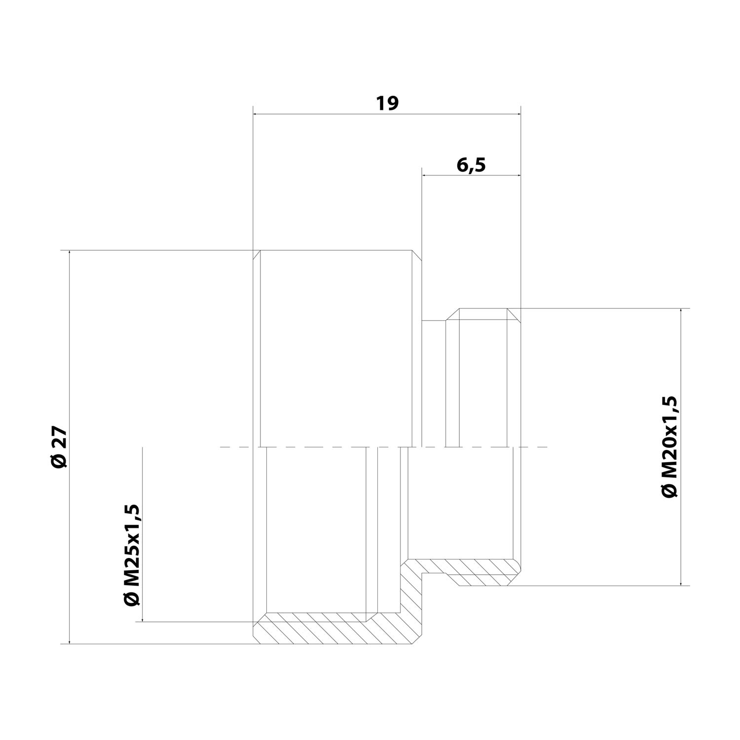 10063955 WISKA Extension M/M de M20x1.5 sur M25x1.5 MRM-M20/M25 circulaire laiton (CuZn) nickelé Filetage de raccordement 6,5 mm