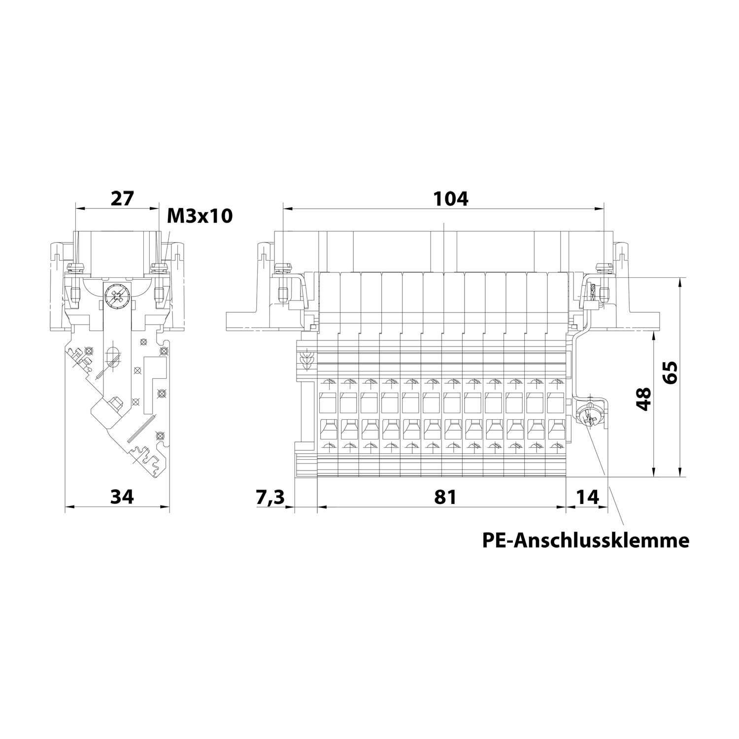 09330244625 Harting Répartiteur de raccordement Han 24E Insert mâle (M) « gauche » Connexion à vis, 24-à pôles+PE 500 V, 16A