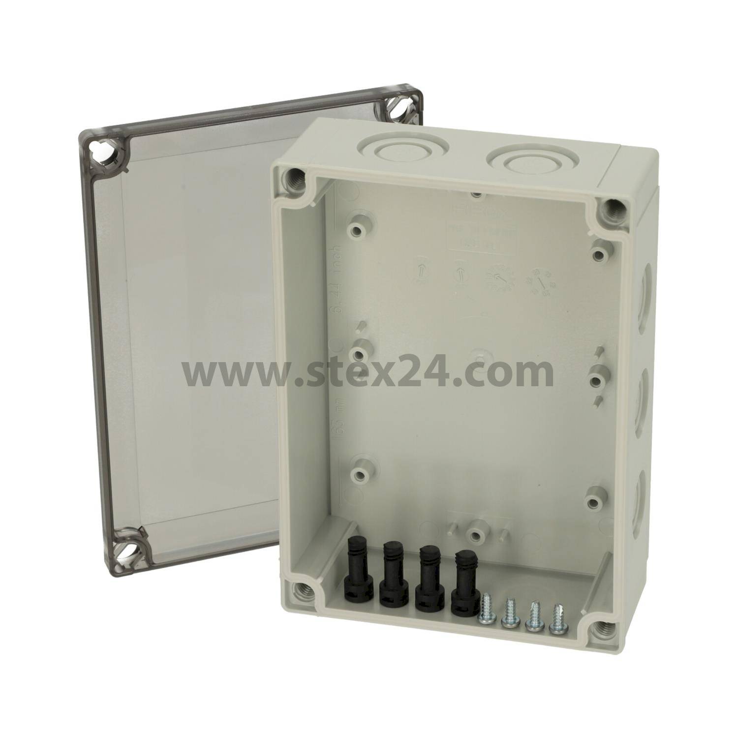 FIBOX Gehäuse mit Dichtung und Deckel, Serie: MNX mit metrischen Vorprägungen, Werkstoff Gehäuse Polycarbonat (PC) Maße L/B/H 180,0mmx130,0mmx60,0mm
