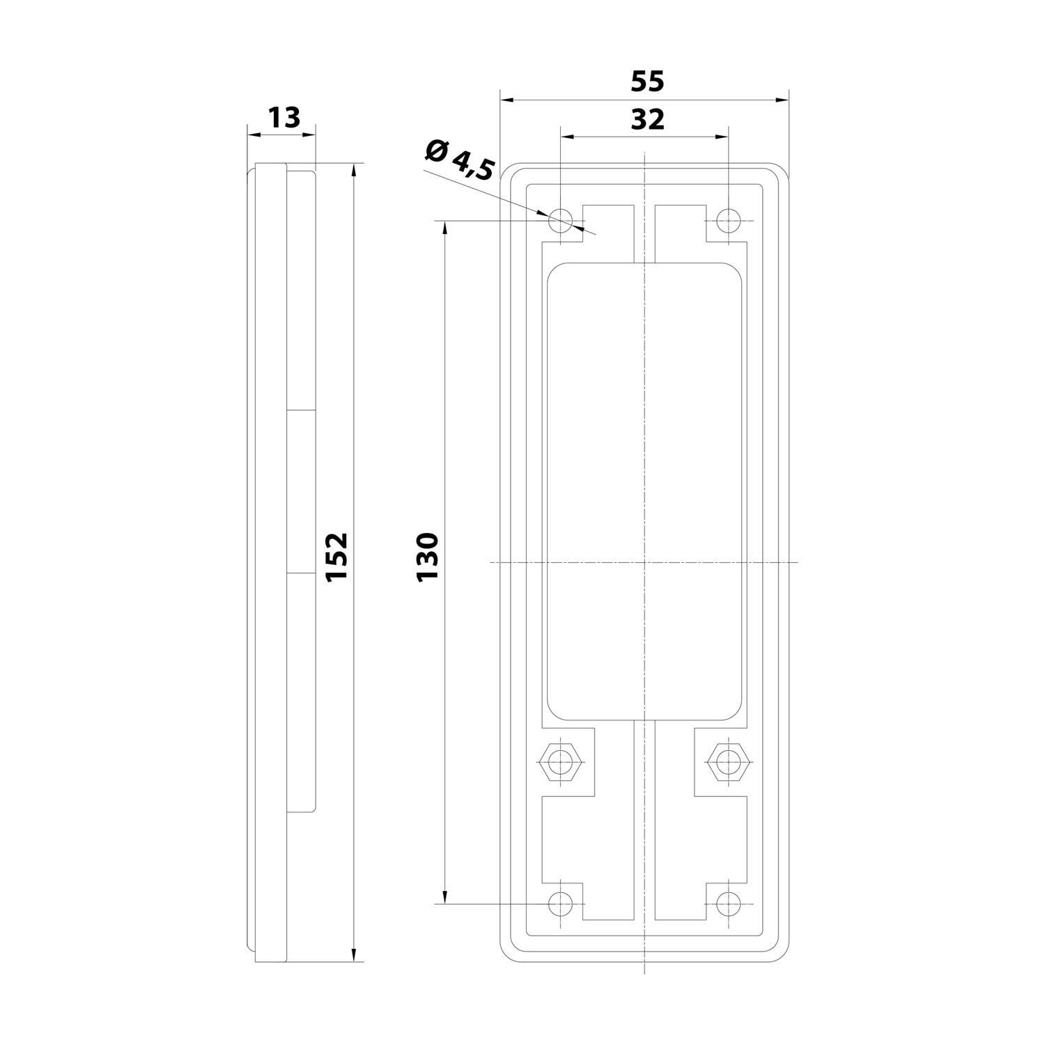 Reduction adapter for Breakout 24B with opening 16B Mounting cut-out 112.0 mm x 36.0 mm