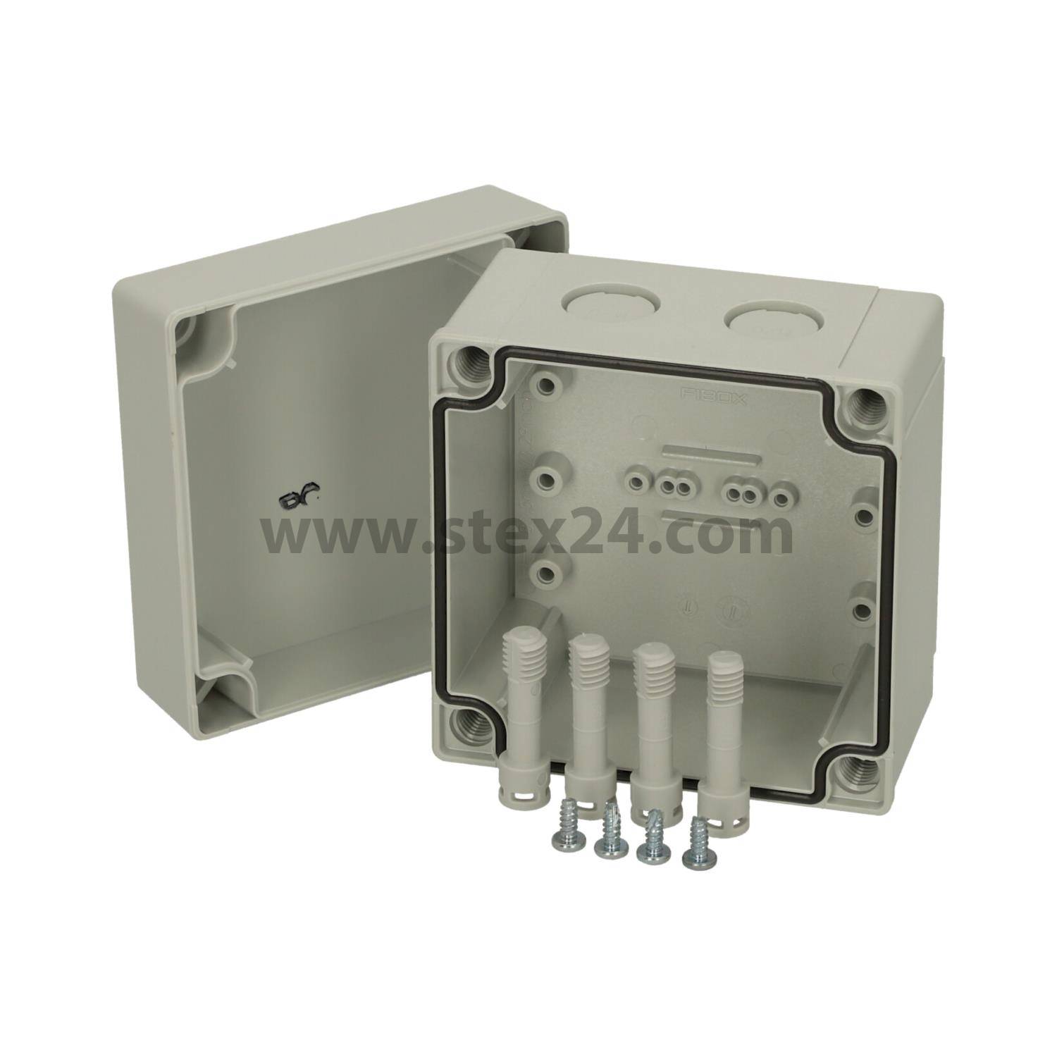 FIBOX Gehäuse mit Dichtung und Deckel, Serie: MNX mit metrischen Vorprägungen, Werkstoff Gehäuse Polycarbonat (PC) Maße L/B/H 100,0mmx100,0mmx75,0mm