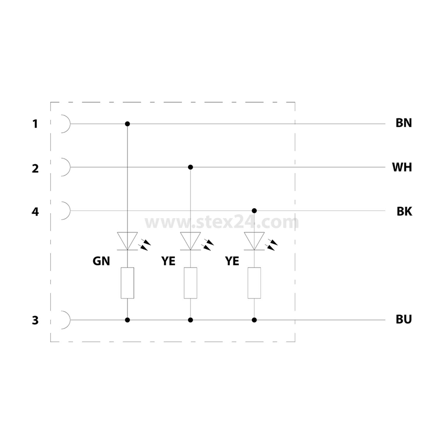 1415646 PHOENIX CONTACT M12/M12 Câble de raccordement avec LED 1xmâle/1xfemelle coudé 4/4-pôles A-Codage, 24 V, 4A, Nombre de fils 4, Longueur 0,3 mètres Forme de construction Page 1 1xM12 coudé Mâle