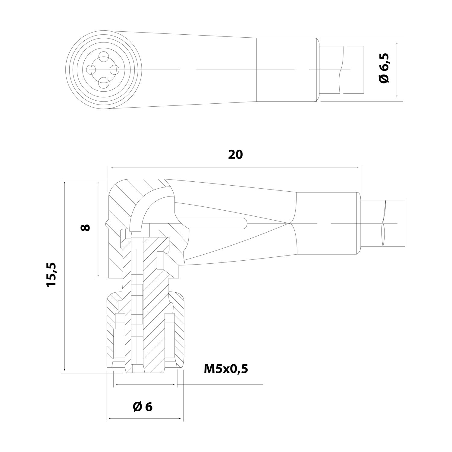 916540 Stex24 M5 Câble pour capteur PUR 3-à pôles Femelle coudé compatible avec les chaînes porte-câbles A-Codage, Longueur 2,0 mètres noir profond RAL 9005, Câble Diamètre extérieur 3,0 mm