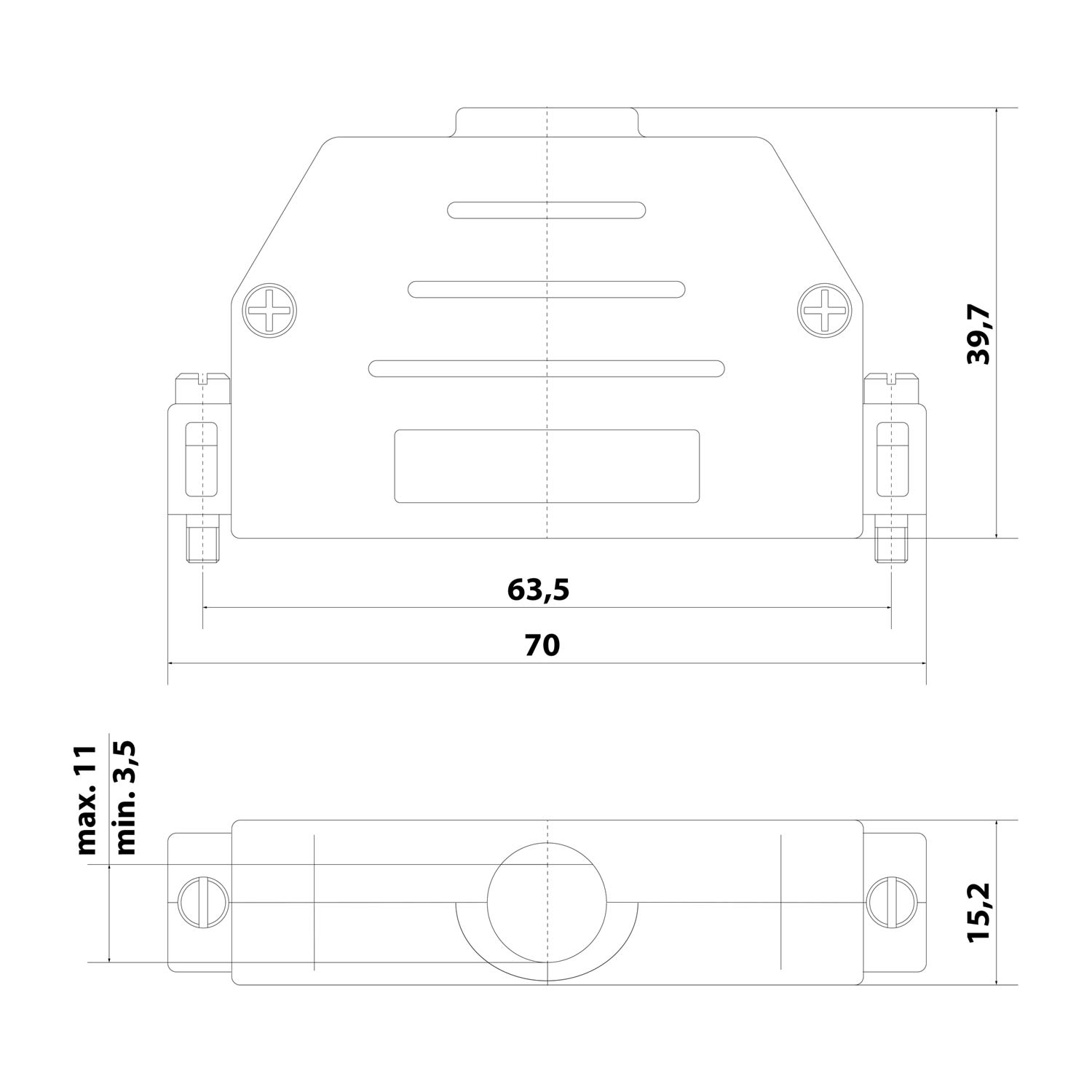09670370443 Harting D-Sub Metallised plastic housing suitable for D-Sub insert 37-pin straight, Clamping range 3.5 mm - 11.0 mm