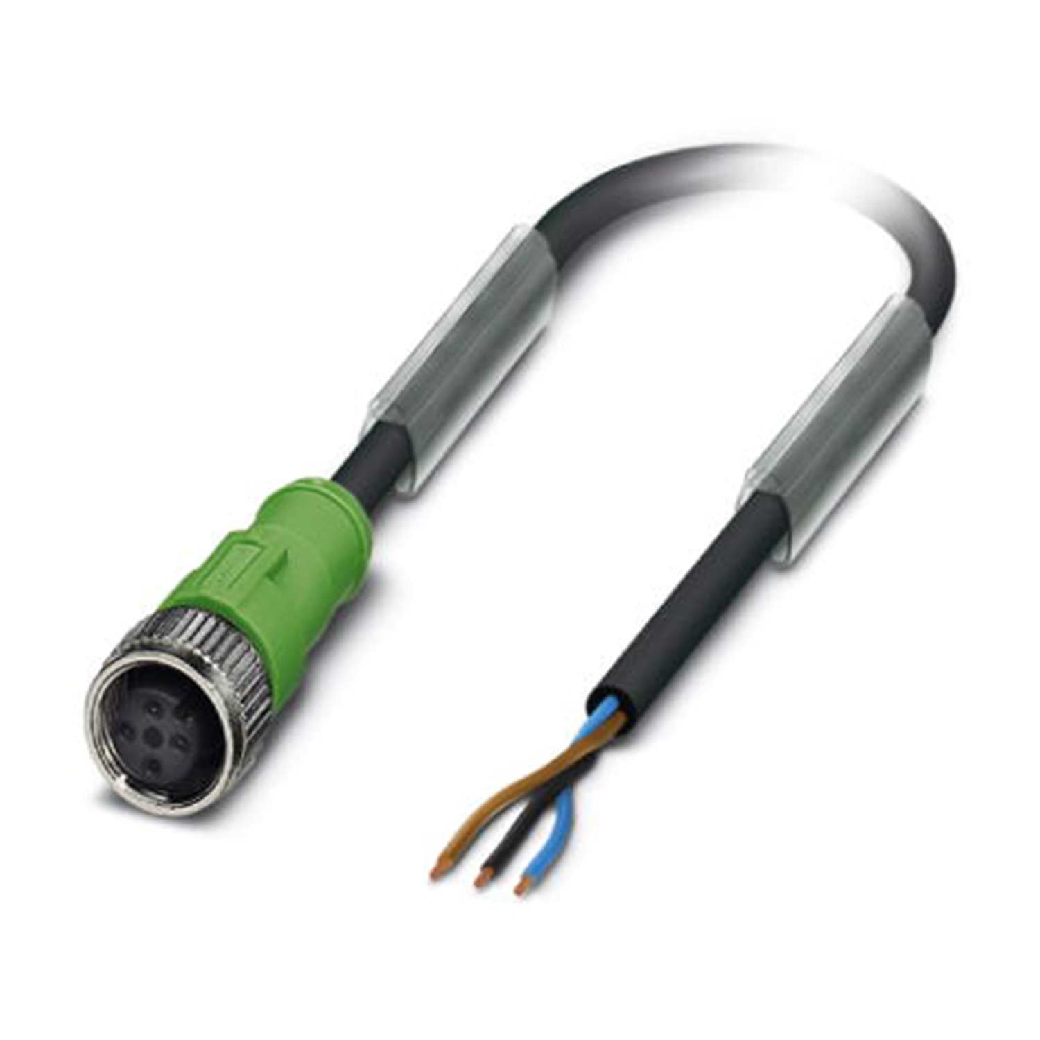 M12 Câble pour capteur PUR 3-à pôles Femelle droit compatible avec les chaînes porte-câbles A-Codage, Longueur 2,0 mètres gris noir RAL 7021, Câble Diamètre extérieur 3,9 mm