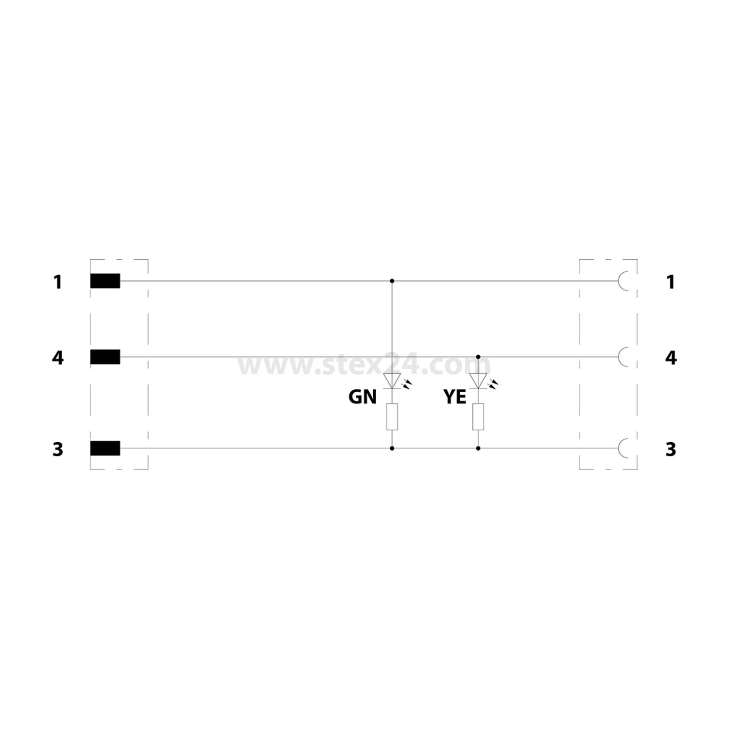1415901 PHOENIX CONTACT M8/M8 Câble de raccordement avec LED 1xmâle/1xfemelle coudé 3/3-pôles A-Codage, 24 V, 4A, Nombre de fils 3, Longueur 0,3 mètres Forme de construction Page 1 1xM8 coudé Mâle