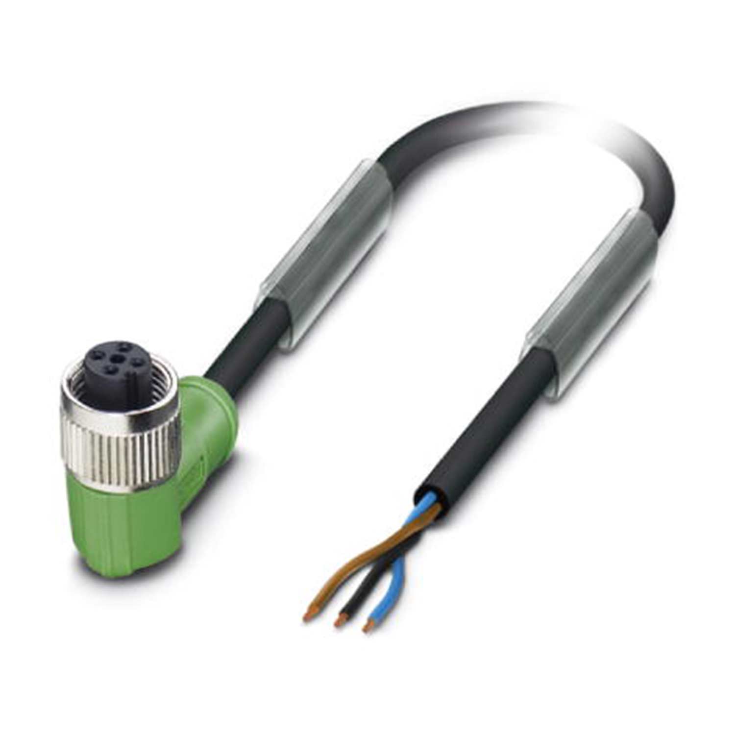 M12 Câble pour capteur PUR 3-à pôles Femelle coudé compatible avec les chaînes porte-câbles A-Codage, Longueur 2,0 mètres gris noir RAL 7021, Câble Diamètre extérieur 3,9 mm