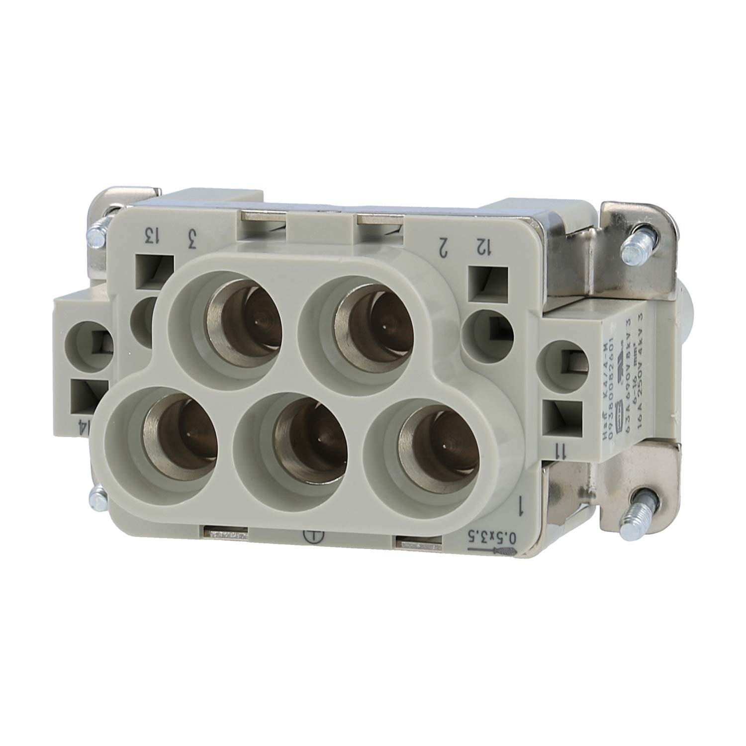 09380082601 Harting Han K4/4 Insert mâle (M) Raccord à vis axiale/à lame de pression, 8-à pôles 4/4+PE 690 V - 250 V Contact de commande, 63A/16A